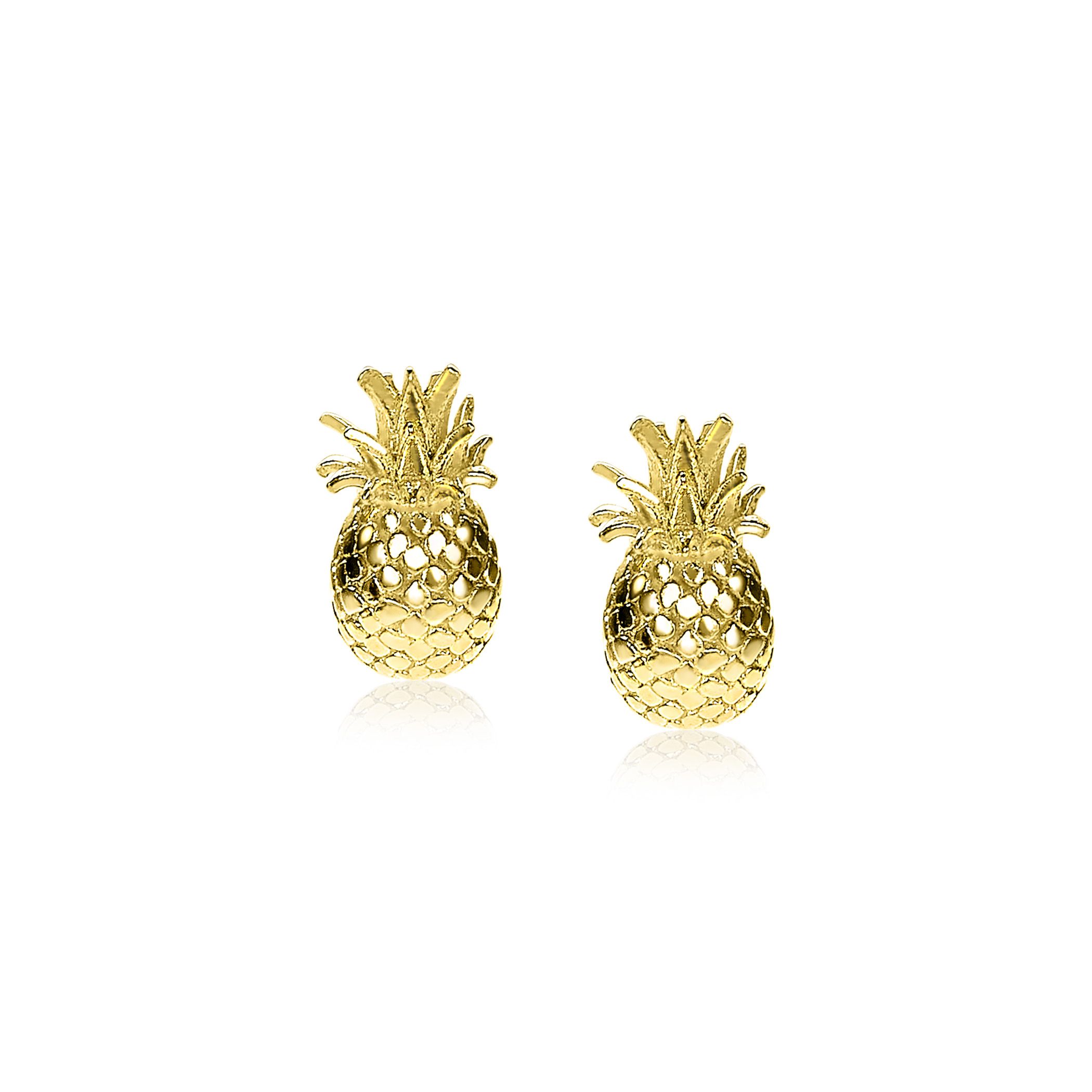 ZINZI zilveren oorknoppen geel verguld ananas ZIO1699G 