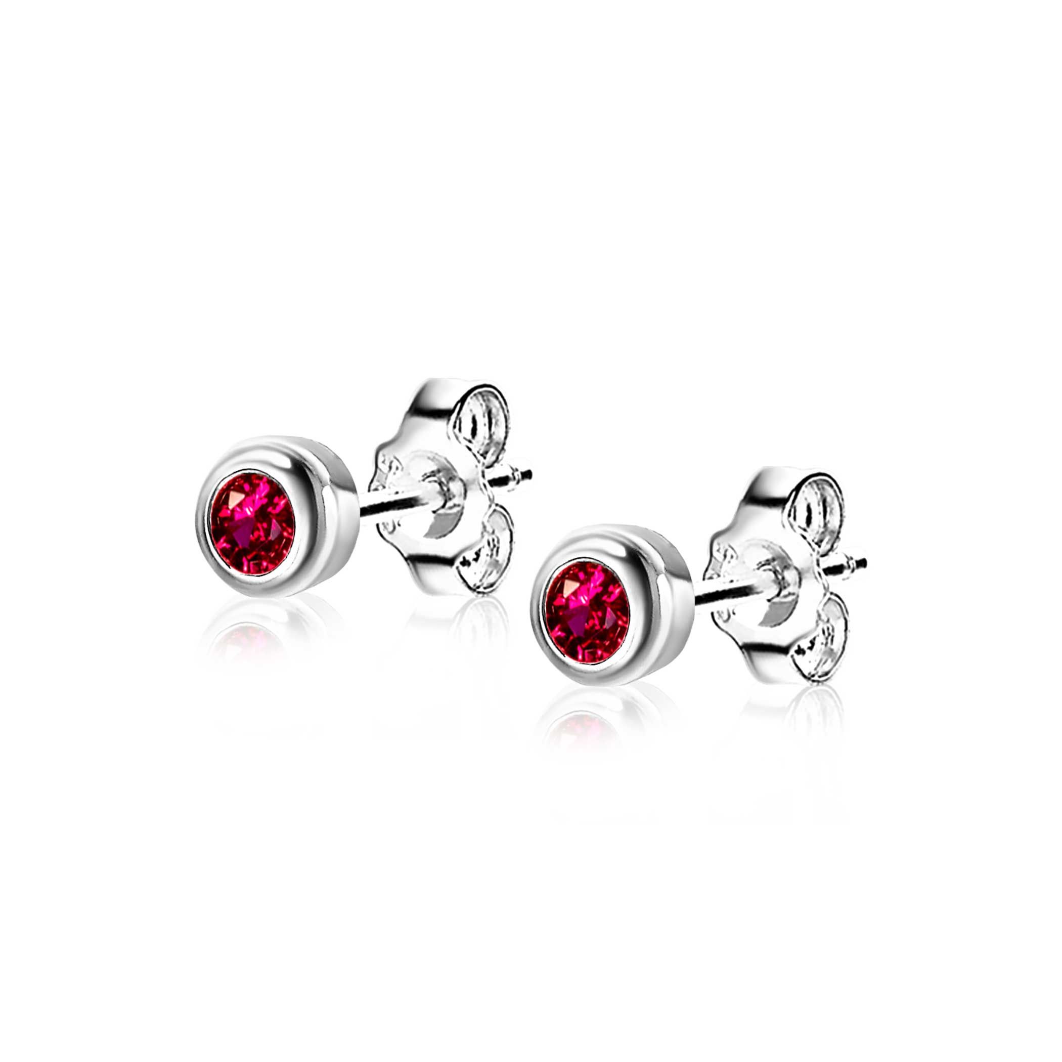 JULI oorknoppen 4mm zilver met geboortesteen rood robijn zirconia
