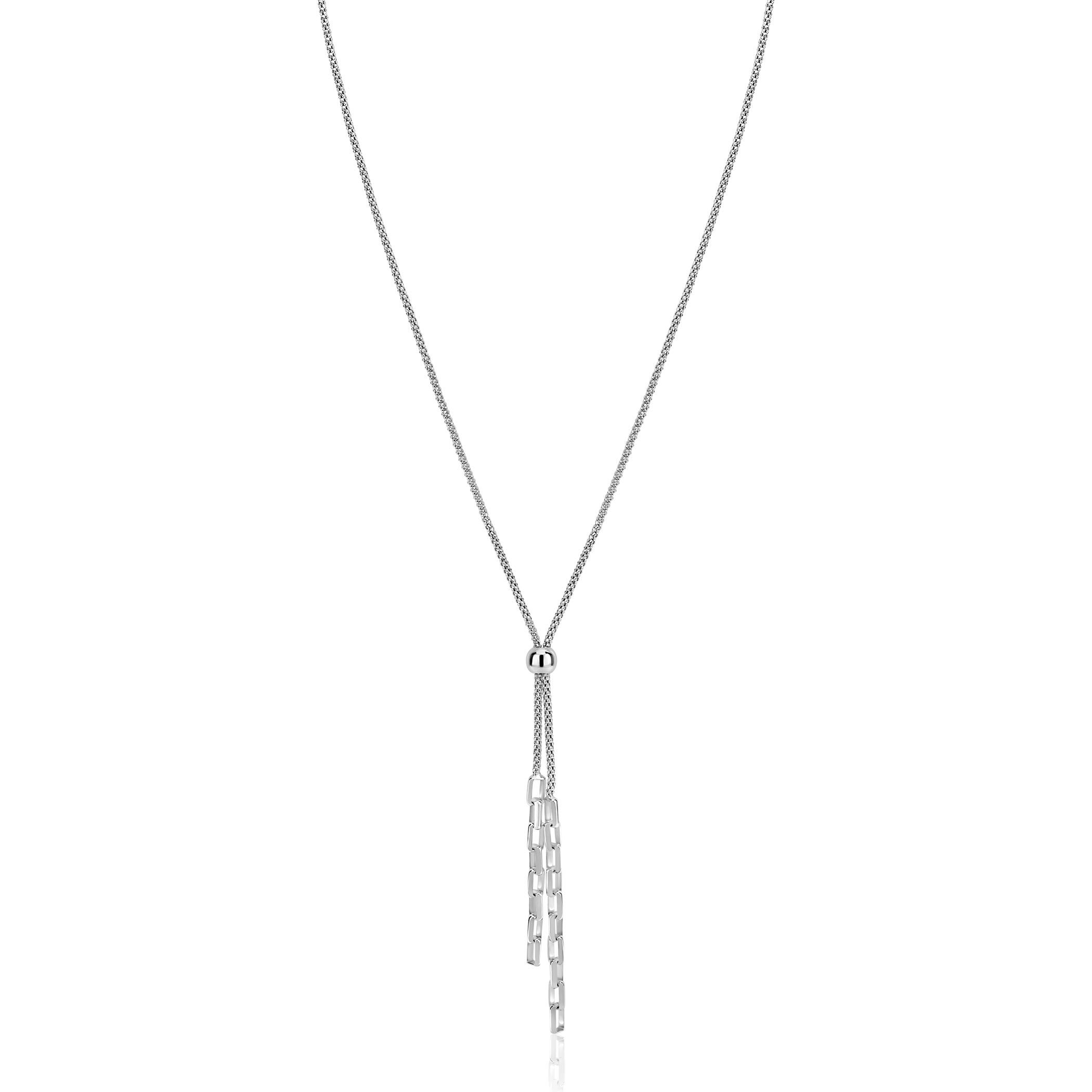 ZINZI zilveren Y-collier 43–46cm met popcorn schakel en twee bungelende kettinkjes ZIC2710
