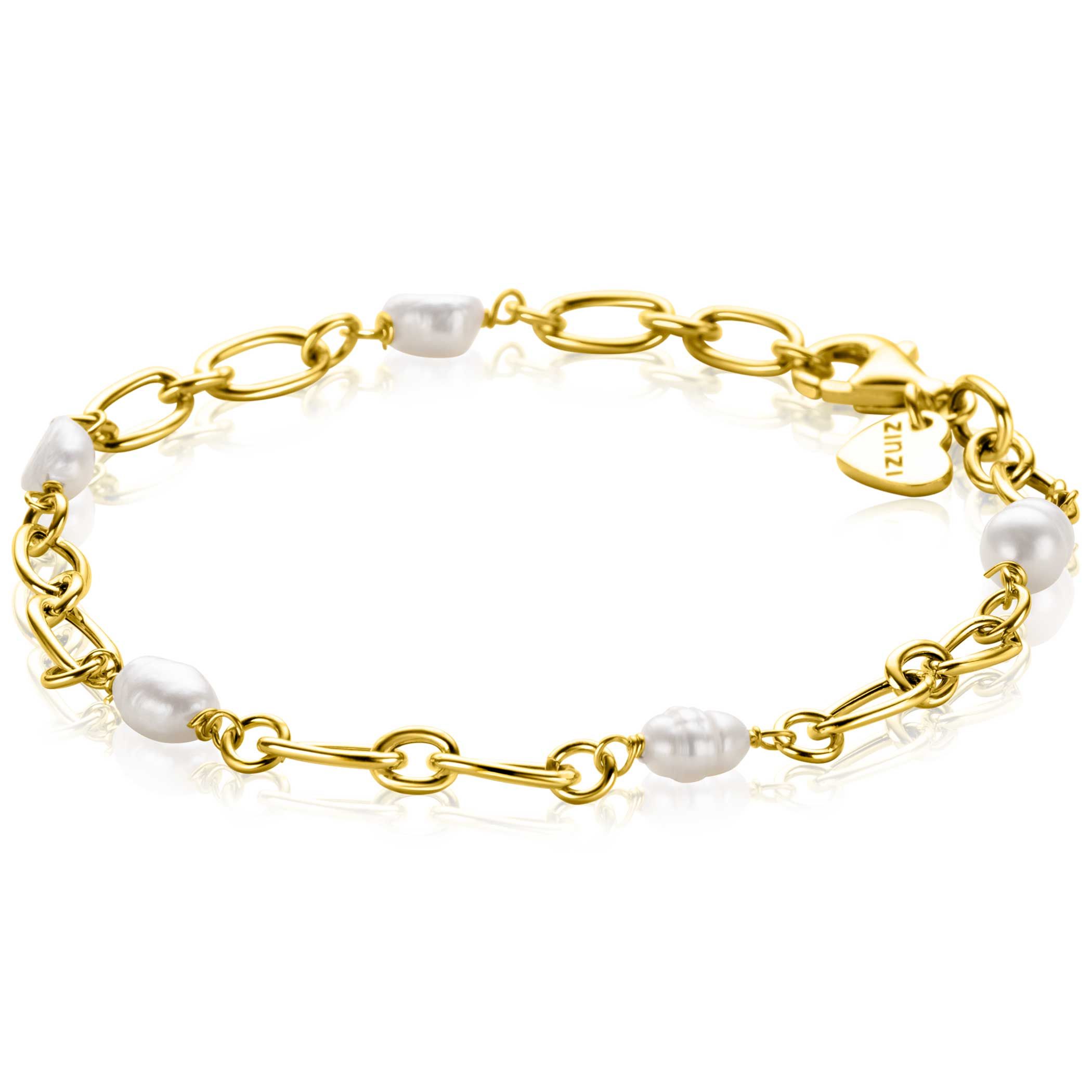 ZINZI gold plated zilveren schakel armband met natuurlijk gevormde zoetwaterparels 19cm ZIA-BF112G