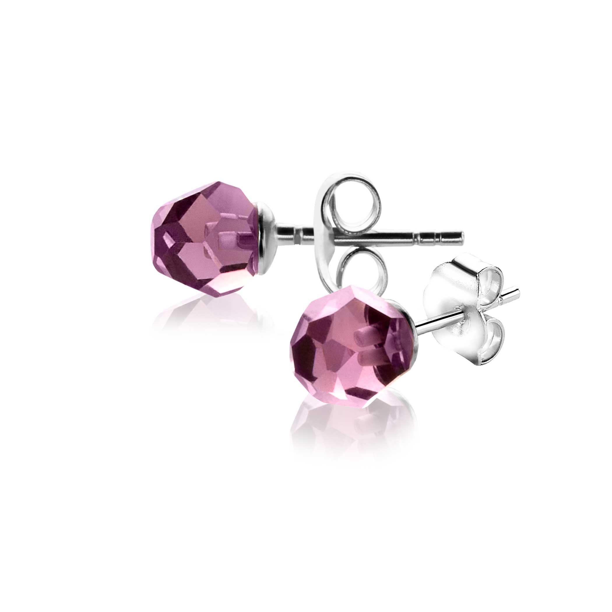6mm ZINZI zilveren oorknoppen paarse bead ZIO1317P