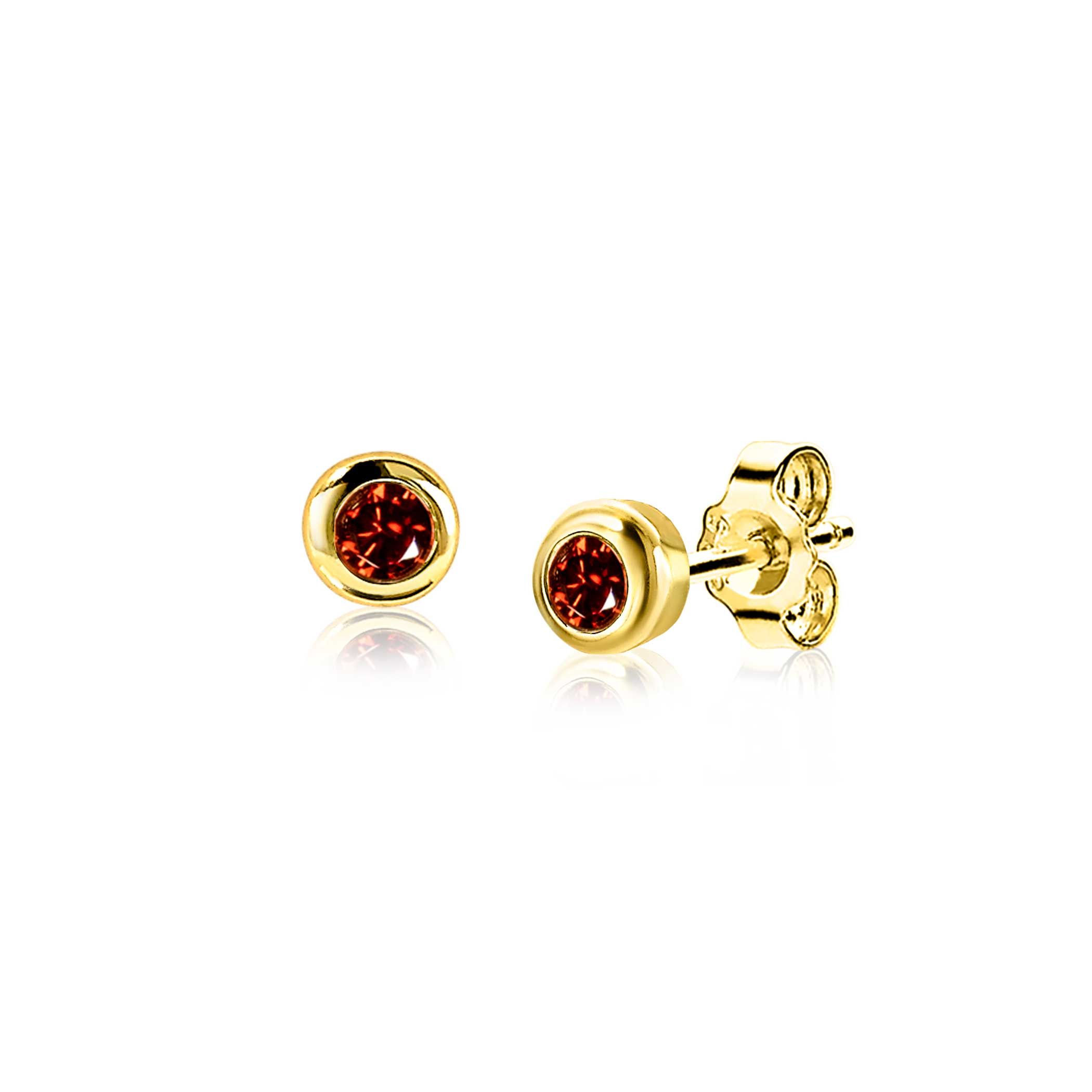 JANUARI oorknoppen 4mm gold plated met geboortesteen rood granaat zirconia
