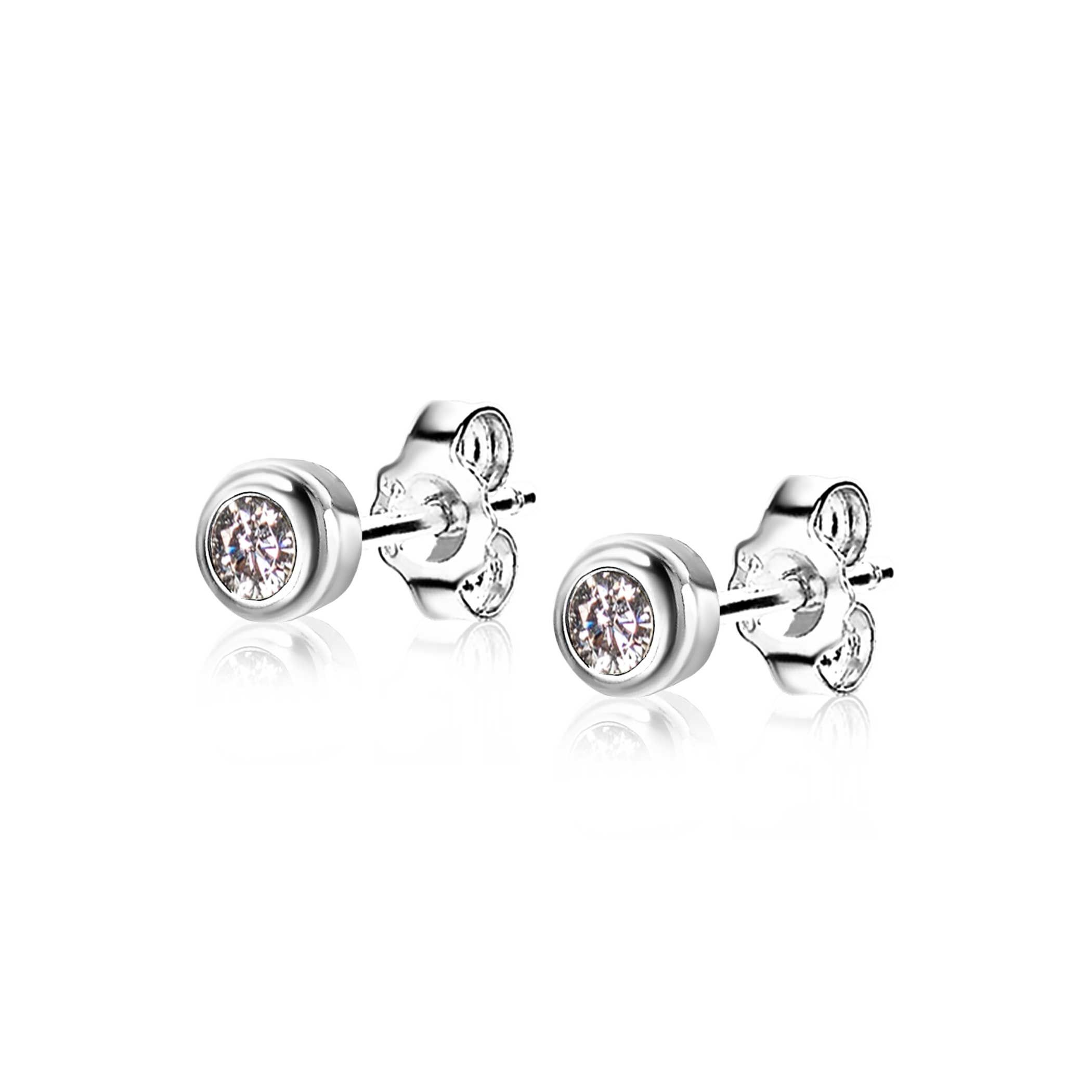 APRIL oorknoppen 4mm zilver met geboortesteen diamant wit zirconia
