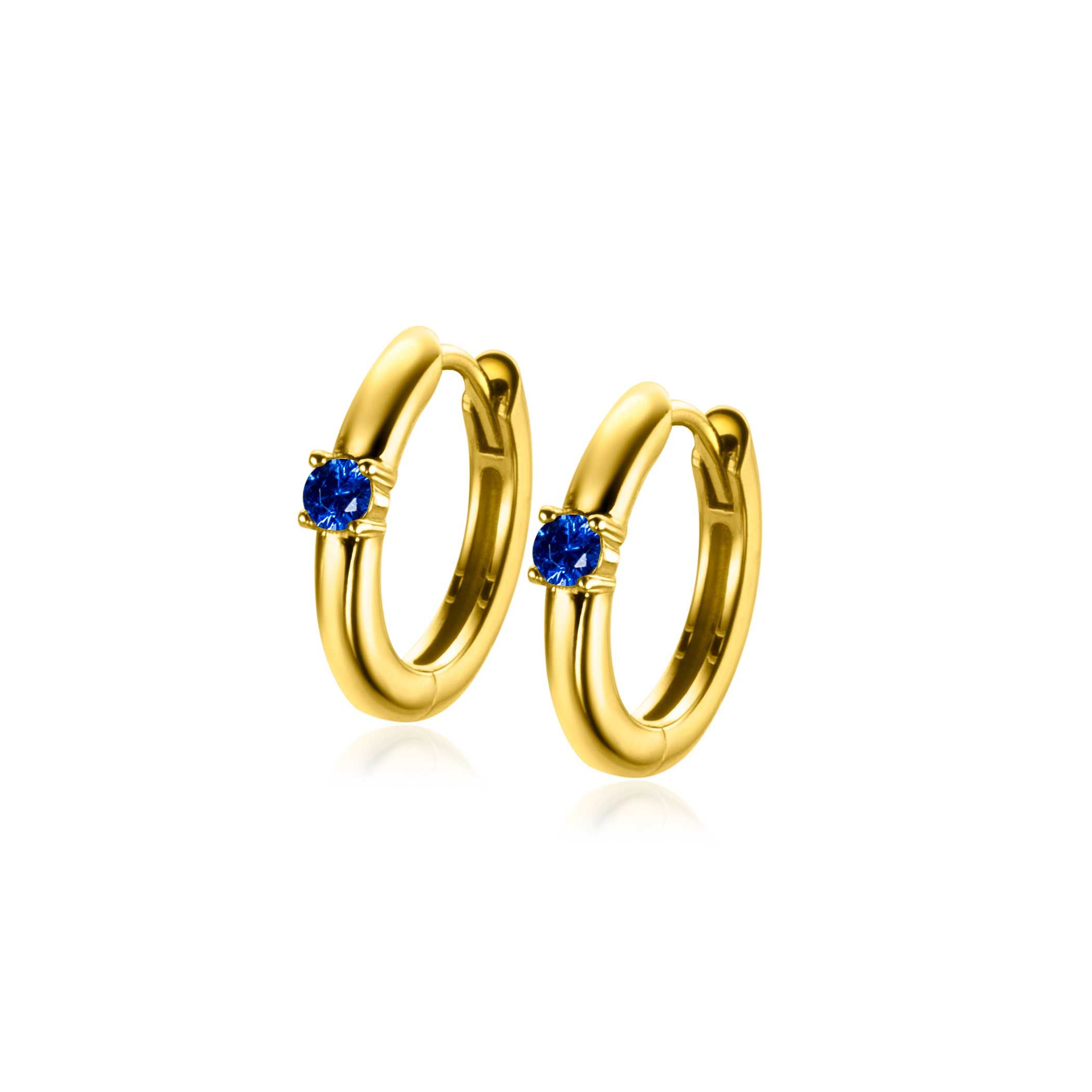 SEPTEMBER oorringen 13mm gold plated met geboortesteen blauw saffier zirconia
