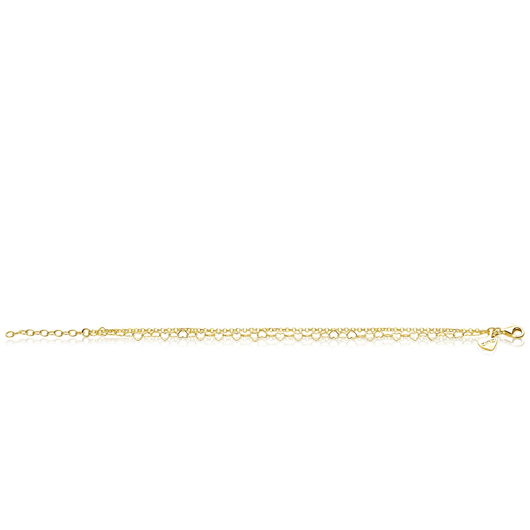 ZINZI gold plated zilveren dubbele armband met open hartjes schakels ZIA2775G