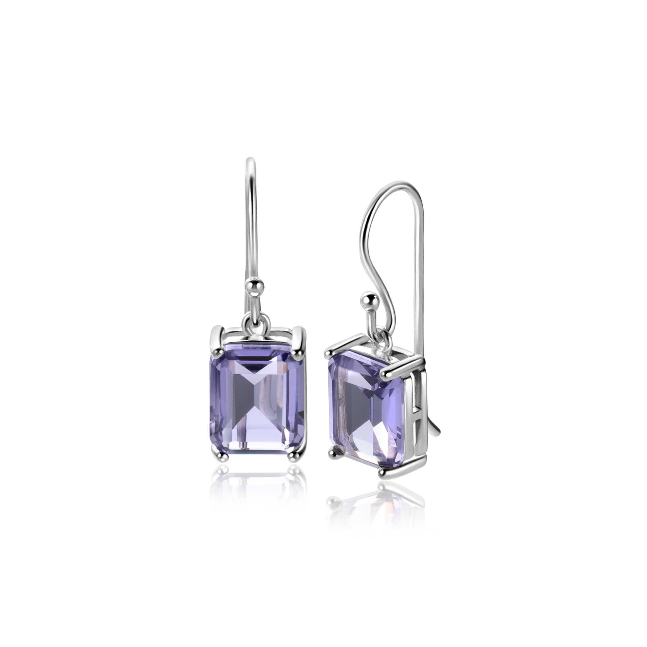25mm ZINZI zilveren oorhangers met licht paarse kleursteen in vierpootszetting ZIO-BF97