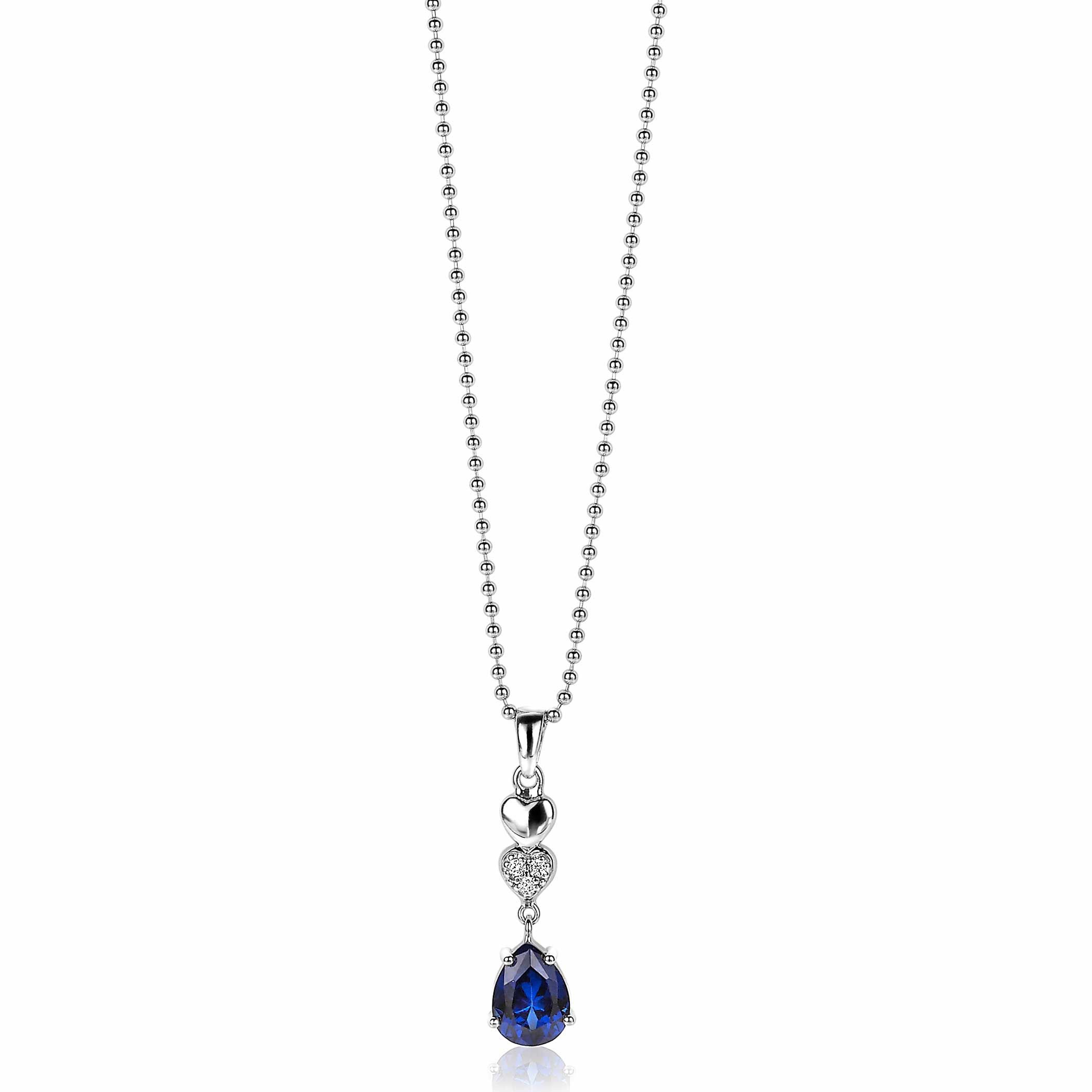 ZINZI zilveren hanger 24mm hartjes en peervorm wit blauw ZIH2124 (zonder collier)