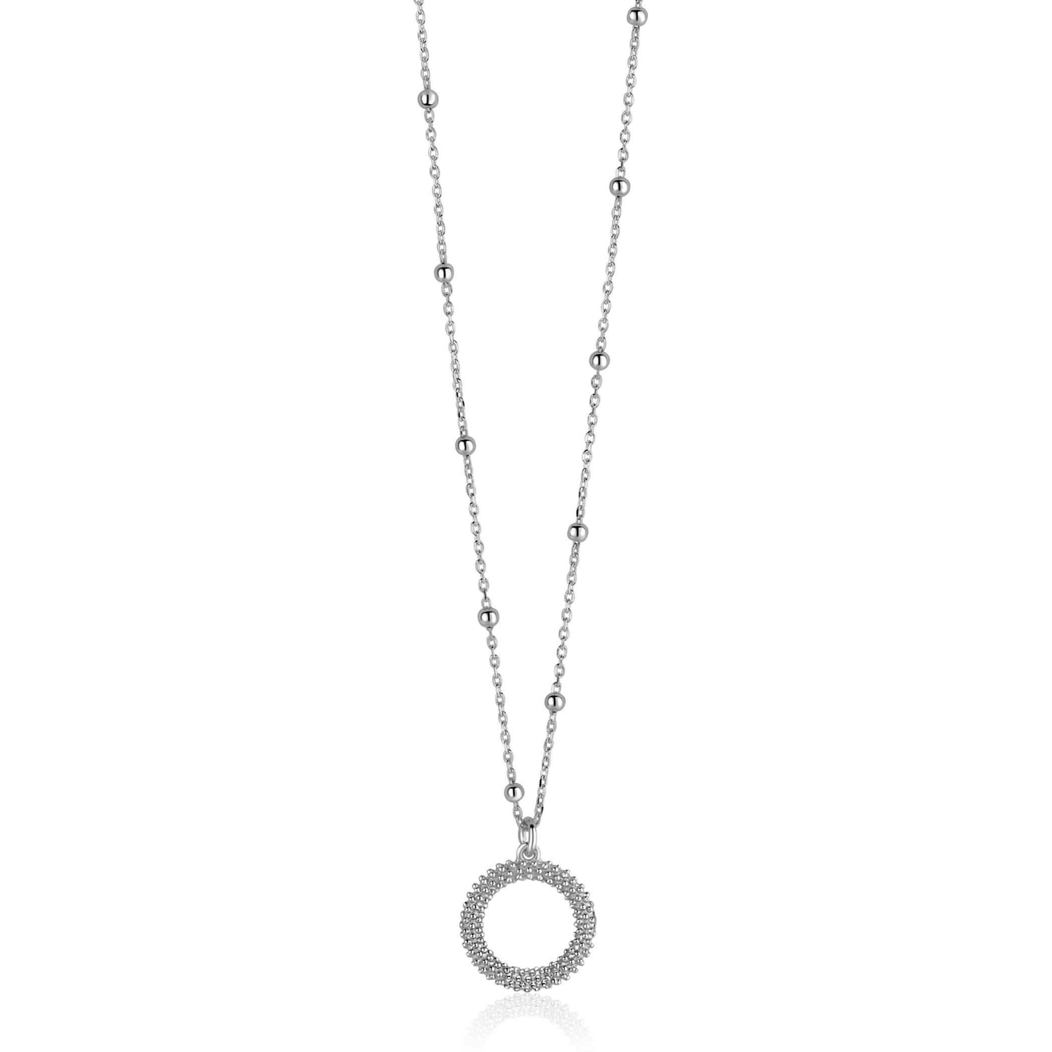 ZINZI zilveren ketting met kleine bolletjes en ronde hanger (12mm) met bolstructuur 42-45cm ZIC2704