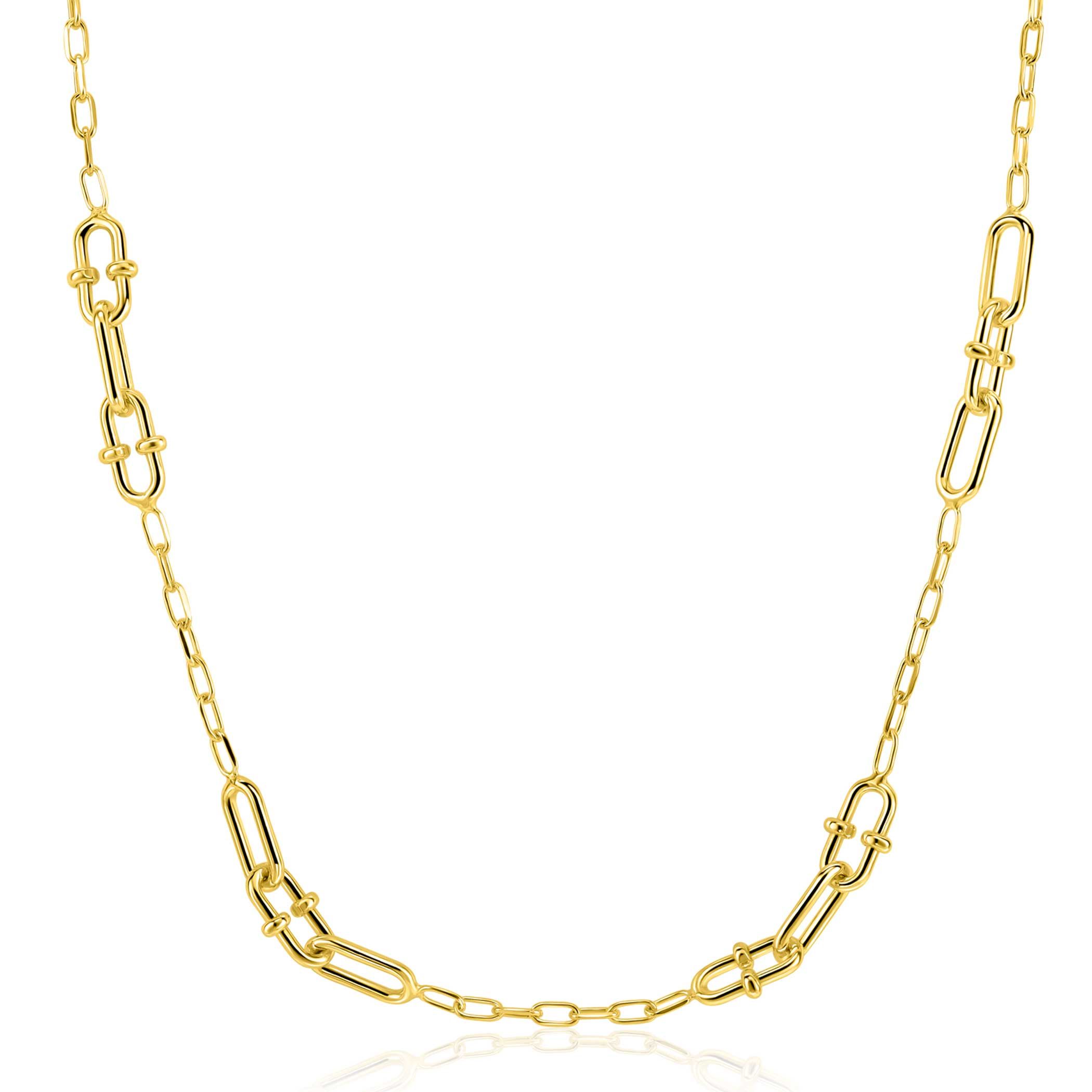ZINZI gold plated zilveren ketting 45cm met paperclip schakels en dubbele geknoopte schakels ZIC2798