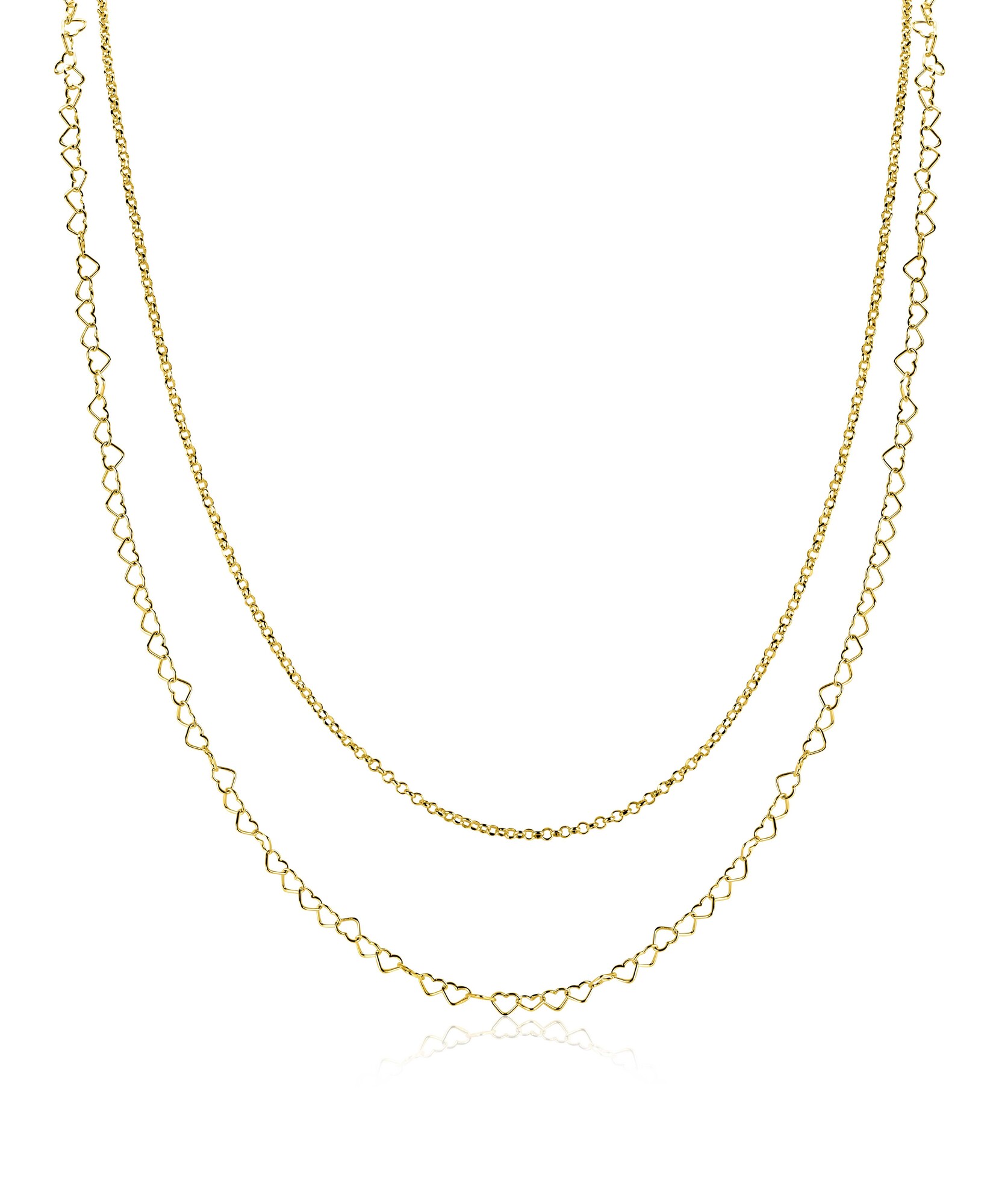 ZINZI goldplated zilveren dubbele schakelketting 40–45cm met fijne hartvormige schakels ZIC2775G
