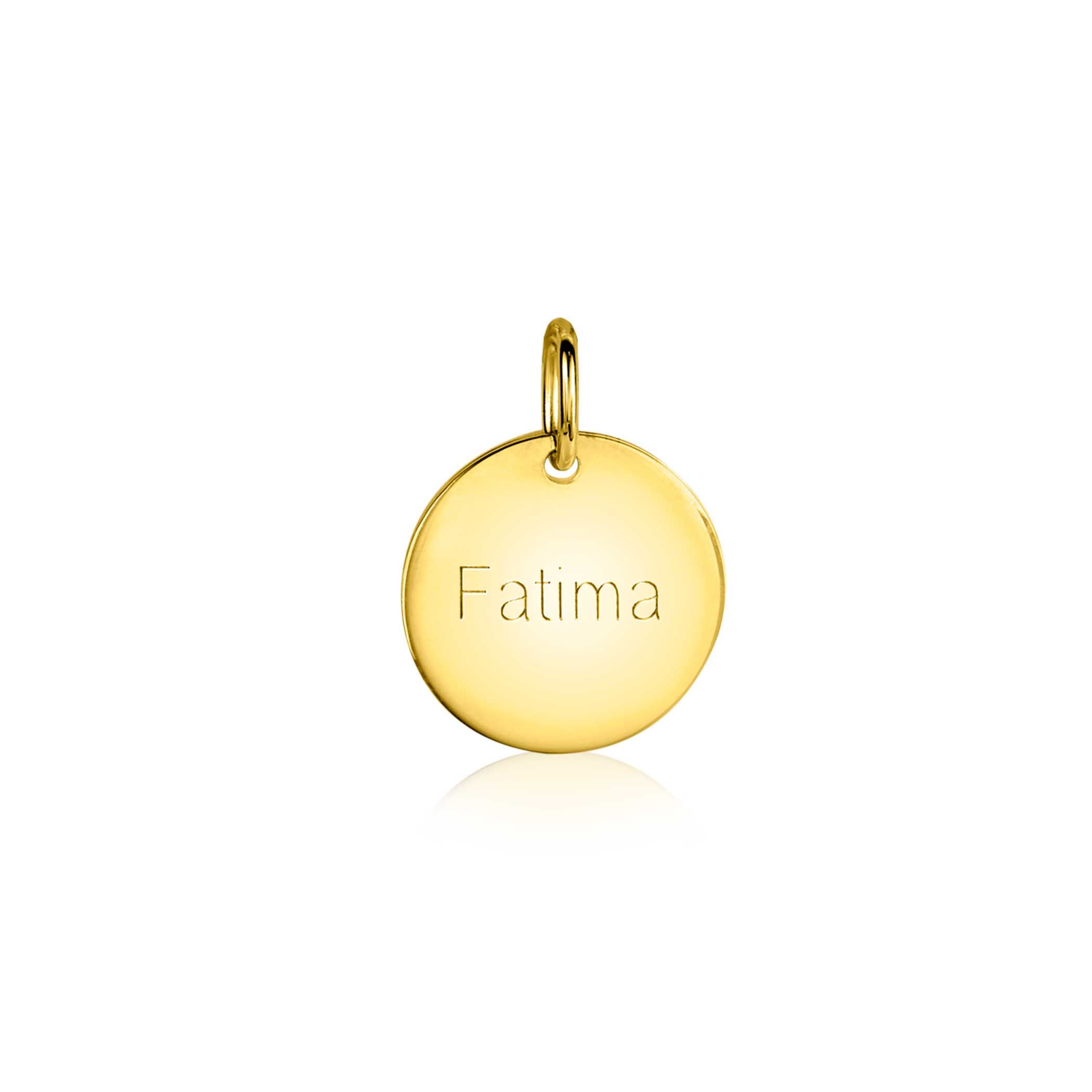 15mm ZINZI gold plated zilveren hanger glad rond plaatje voor gravure ZIH2345G15 (zonder collier)
