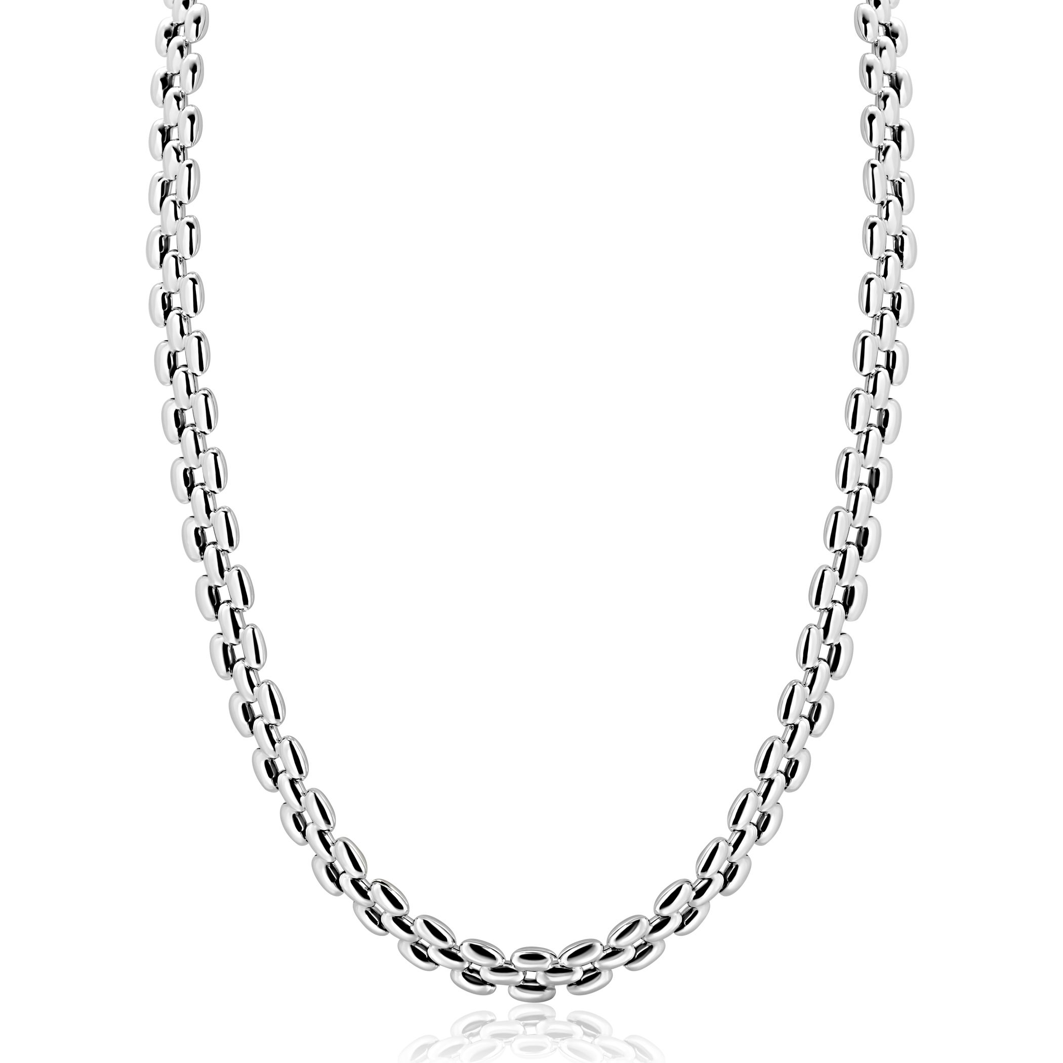 ZINZI zilveren brede rolex-style schakel-collier 8mm breed 43cm ZIC2764