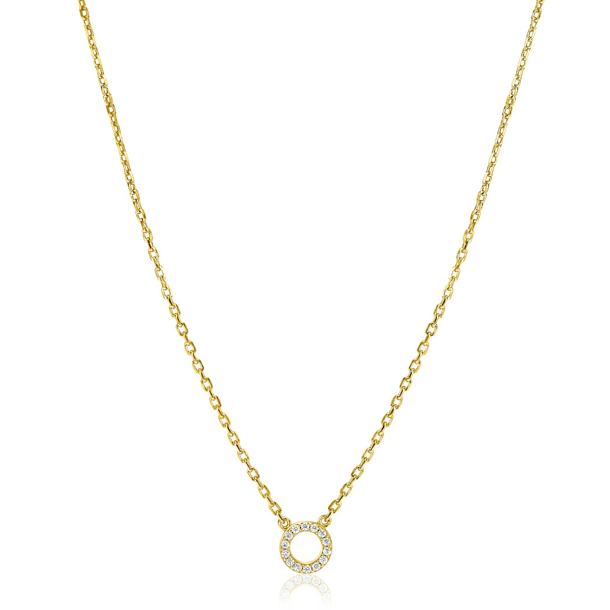 ZINZI gold plated zilveren ketting met open rondje (7,5mm) bezet met witte zirconia's 40-45cm ZIC2550Y