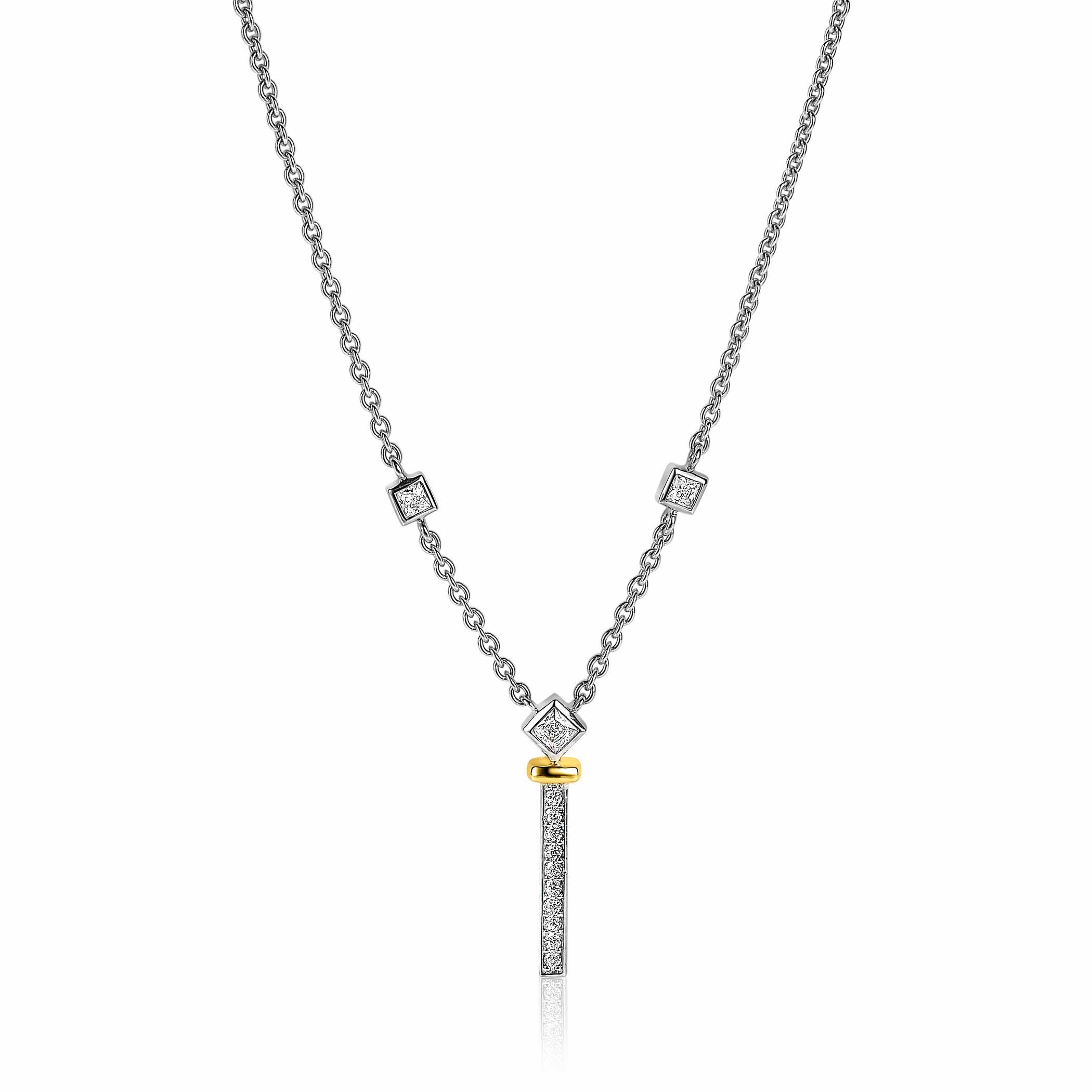 ZINZI zilveren luxe bicolor collier met staafje ruit witte zirconia's 42-44cm ZIC2121