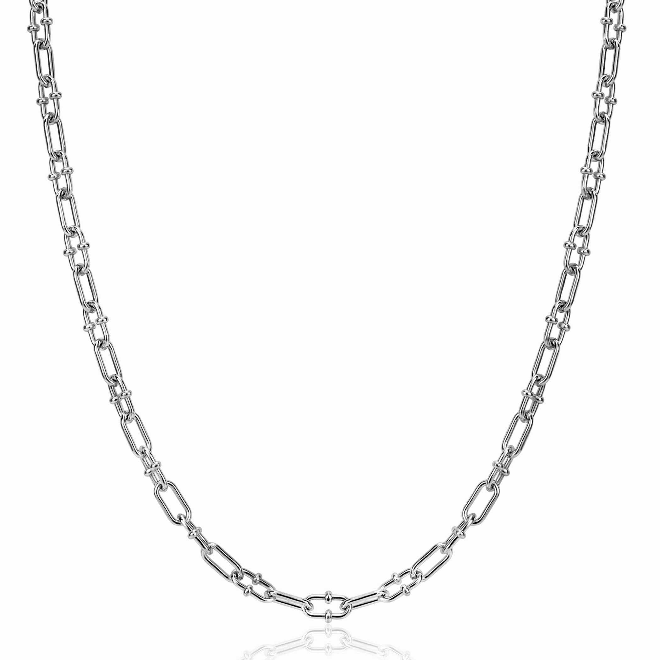 ZINZI zilveren ketting met paperclip schakels 4mm, gedecoreerd met speelse bolletjes 42-45cm ZIC2586