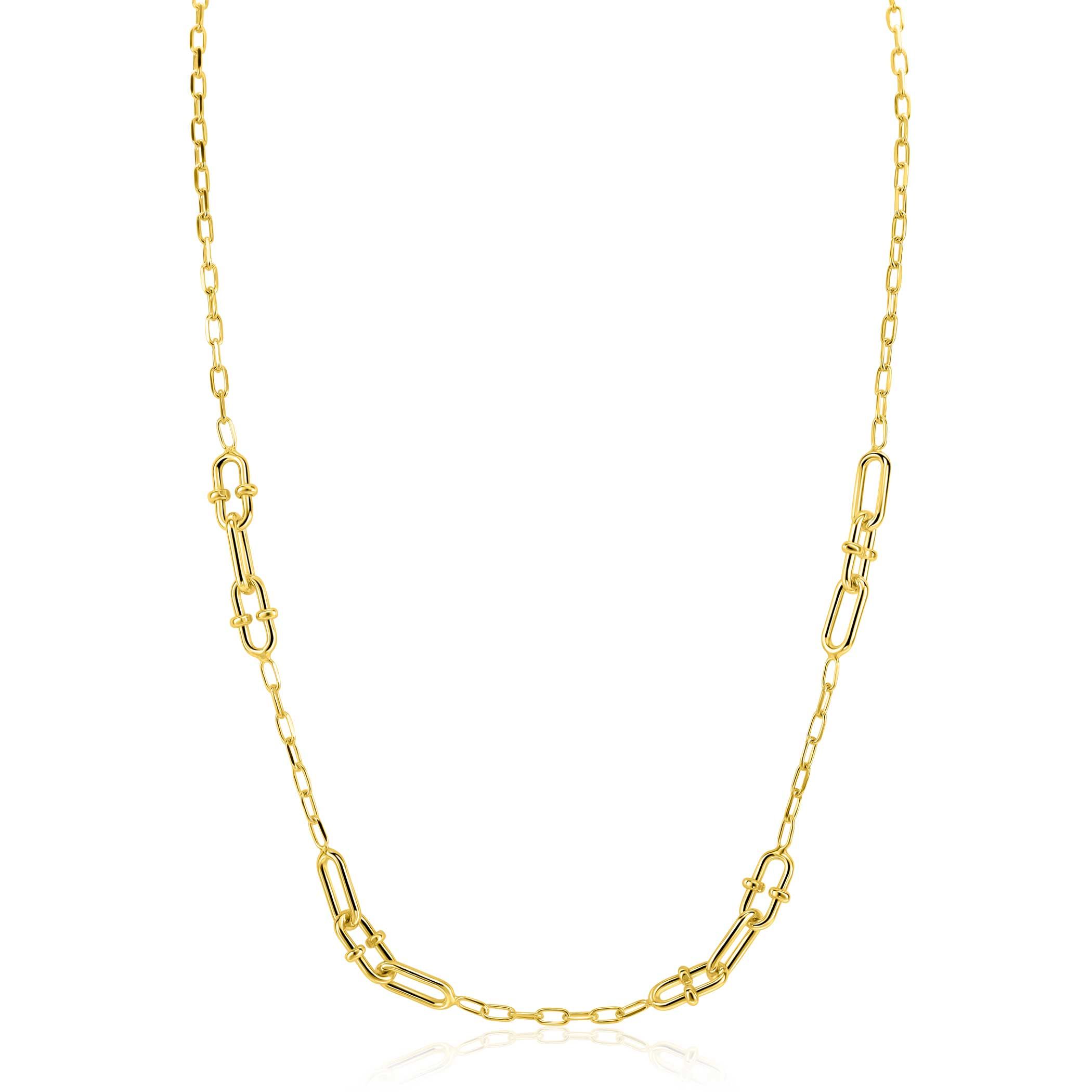 ZINZI gold plated zilveren ketting 45cm met paperclip schakels en dubbele geknoopte schakels ZIC2798