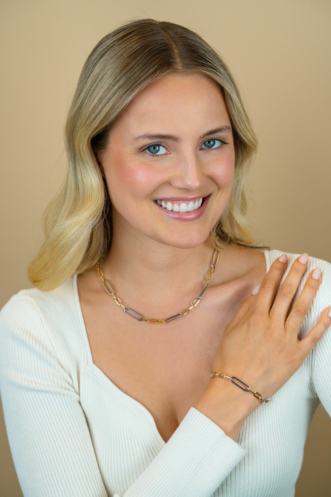 ZINZI zilveren bicolor schakelketting 45cm met ovale schakels 7mm breed ZIC2752