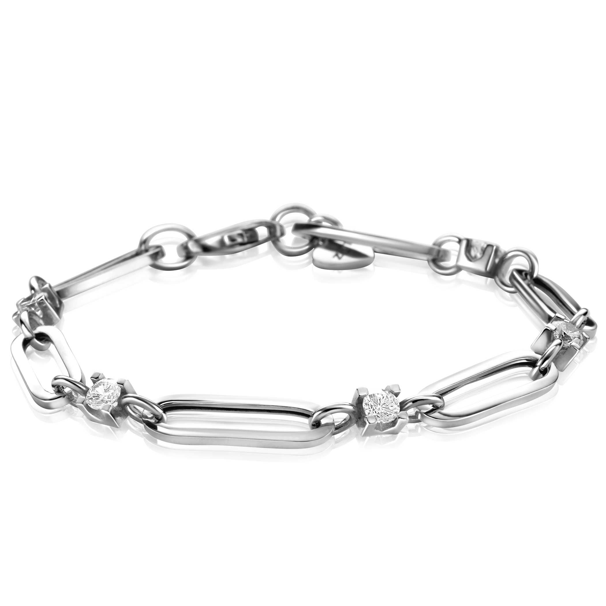 ZINZI zilveren schakelarmband met ovale schakels en bezet met vijf witte zirconia's in luxe vierpootszetting 18cm ZIA-BF85