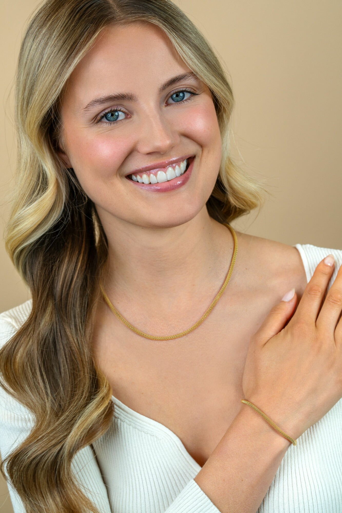 ZINZI gold plated zilveren popcorn ketting 3mm breed 42cm ZIC2765G