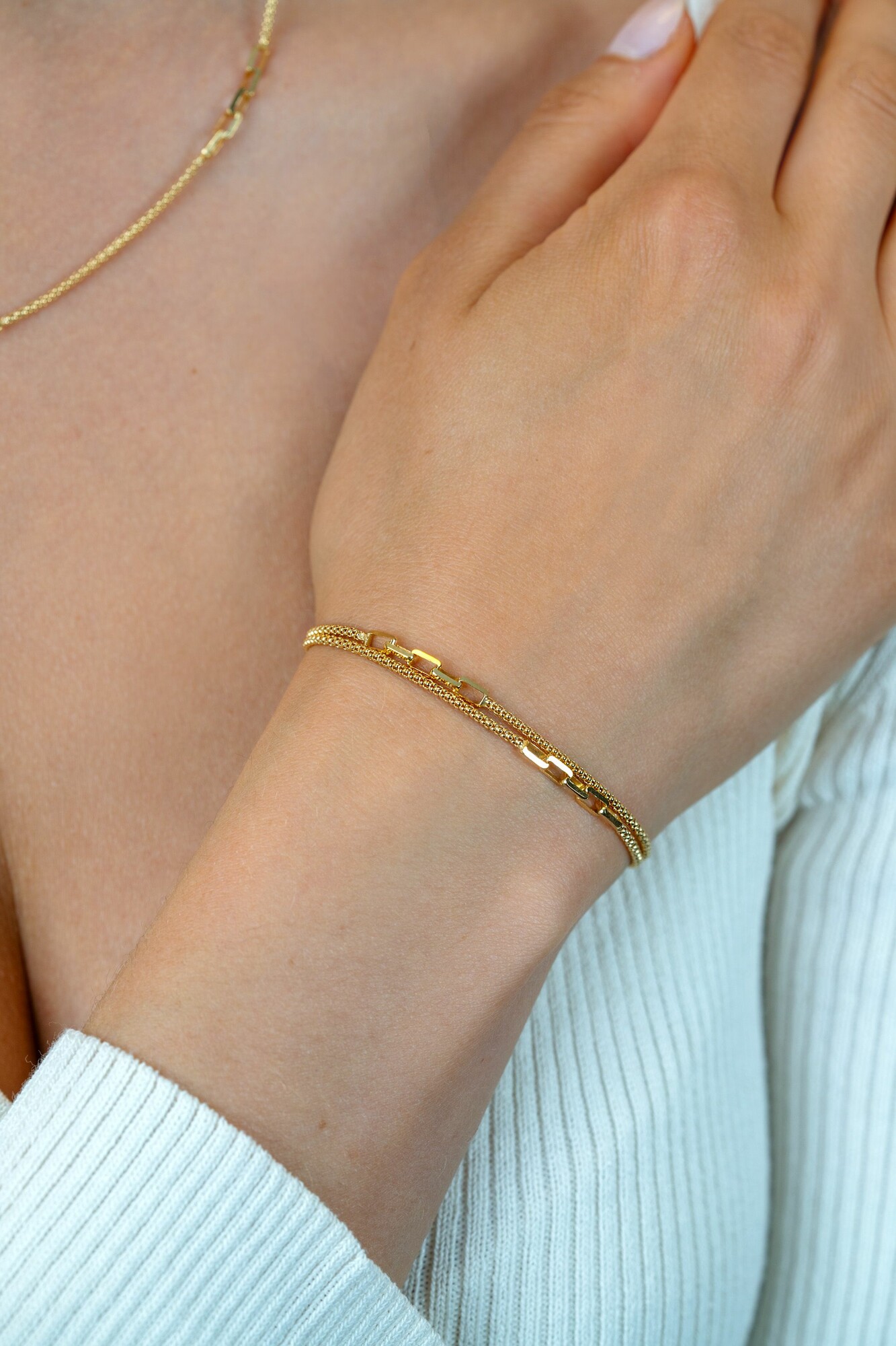 ZINZI gold plated zilveren multi-look armband (5,5mm breed) met popcornschakel en paperclip-schakels ZIA2709G