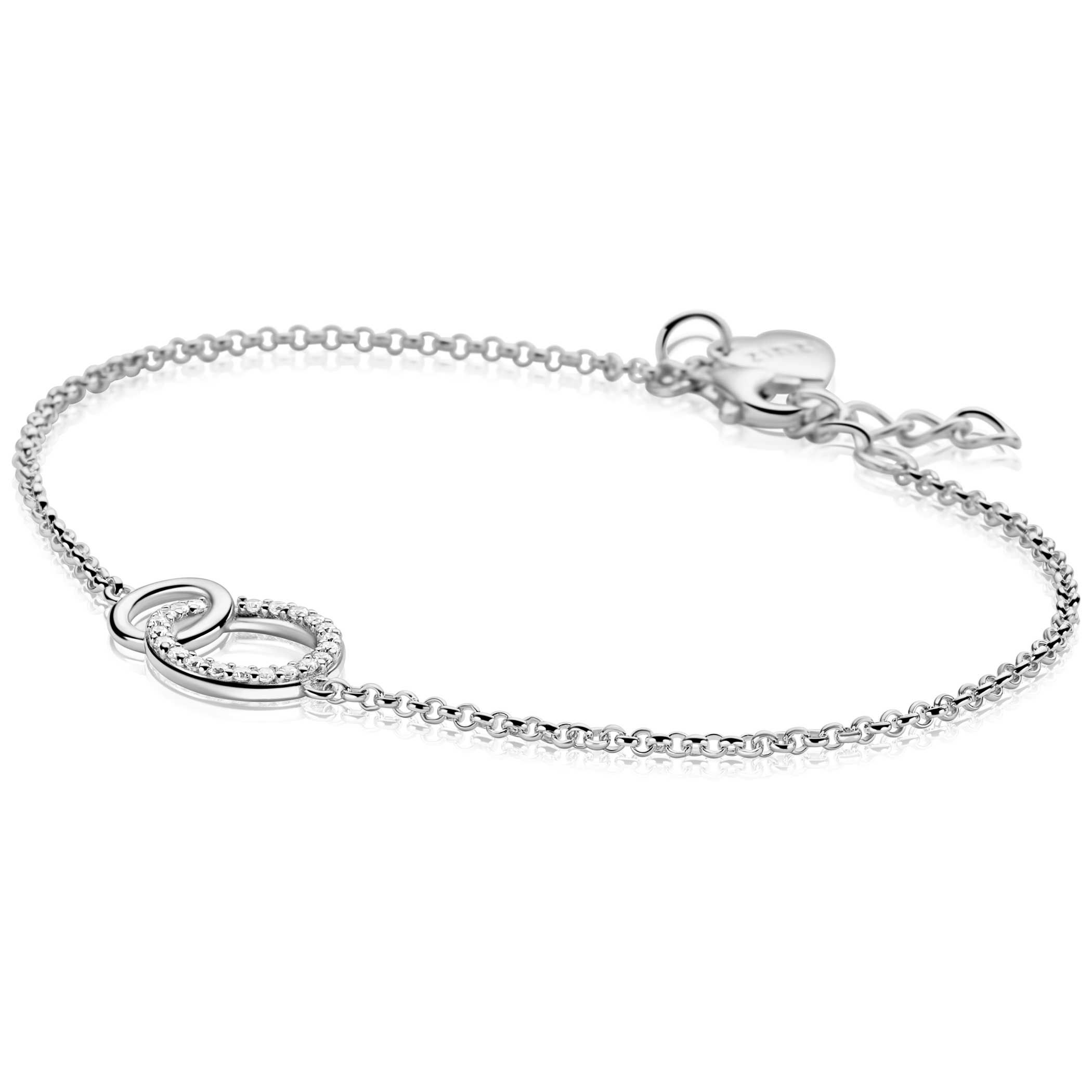 ZINZI zilveren armband 2 open rondjes verbonden wit ZIA1782
