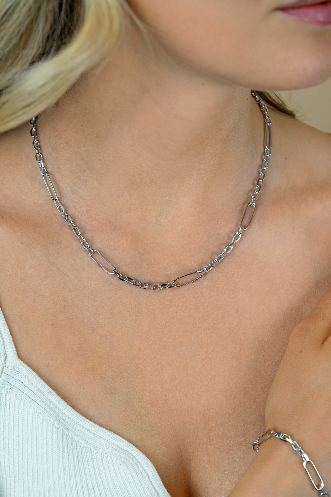 ZINZI zilveren schakelketting met vijf lange ovale schakels 5,5mm breed 43-47cm ZIC2711