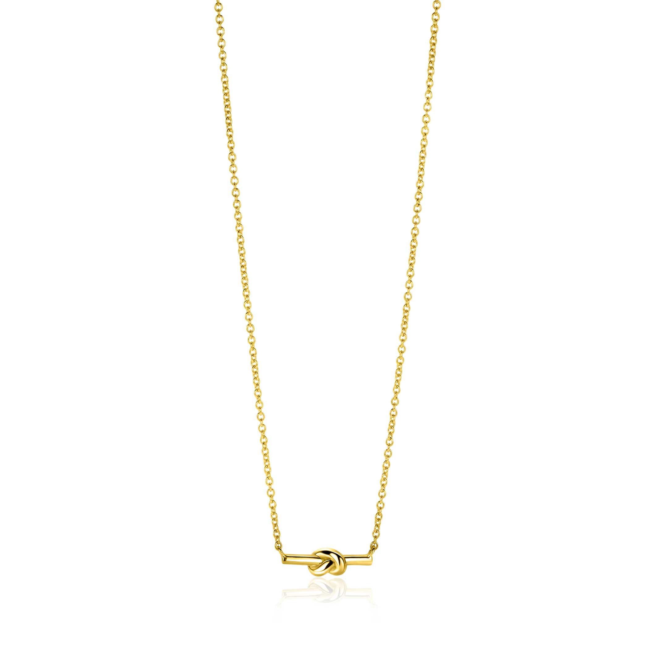 ZINZI gold plated zilveren schakel ketting met staafje en trendy knoop 45-48cm ZIC-BF115G