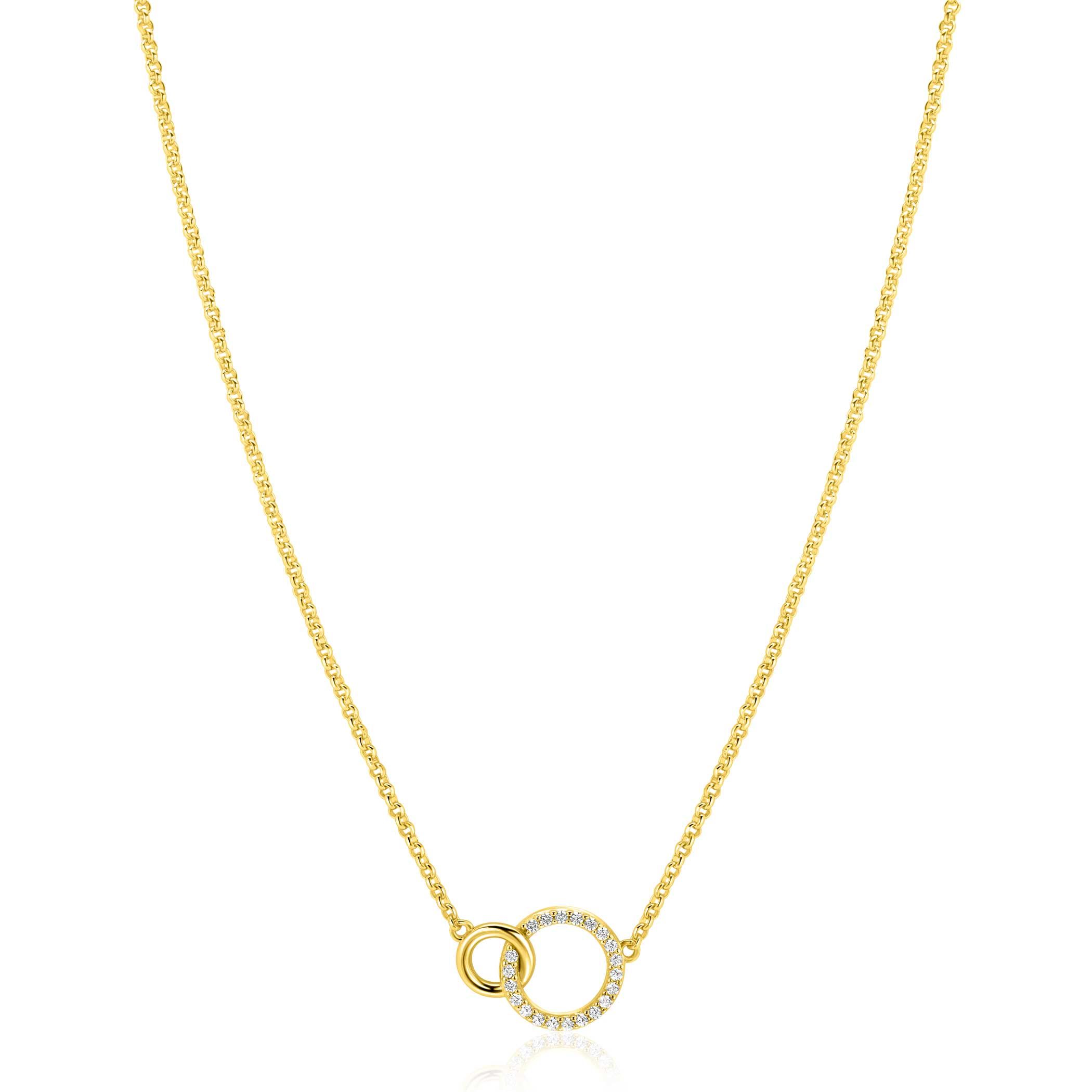 ZINZI goldplated zilveren ketting met twee verbonden ronde schakels witte zirconia's ZIC1782Y