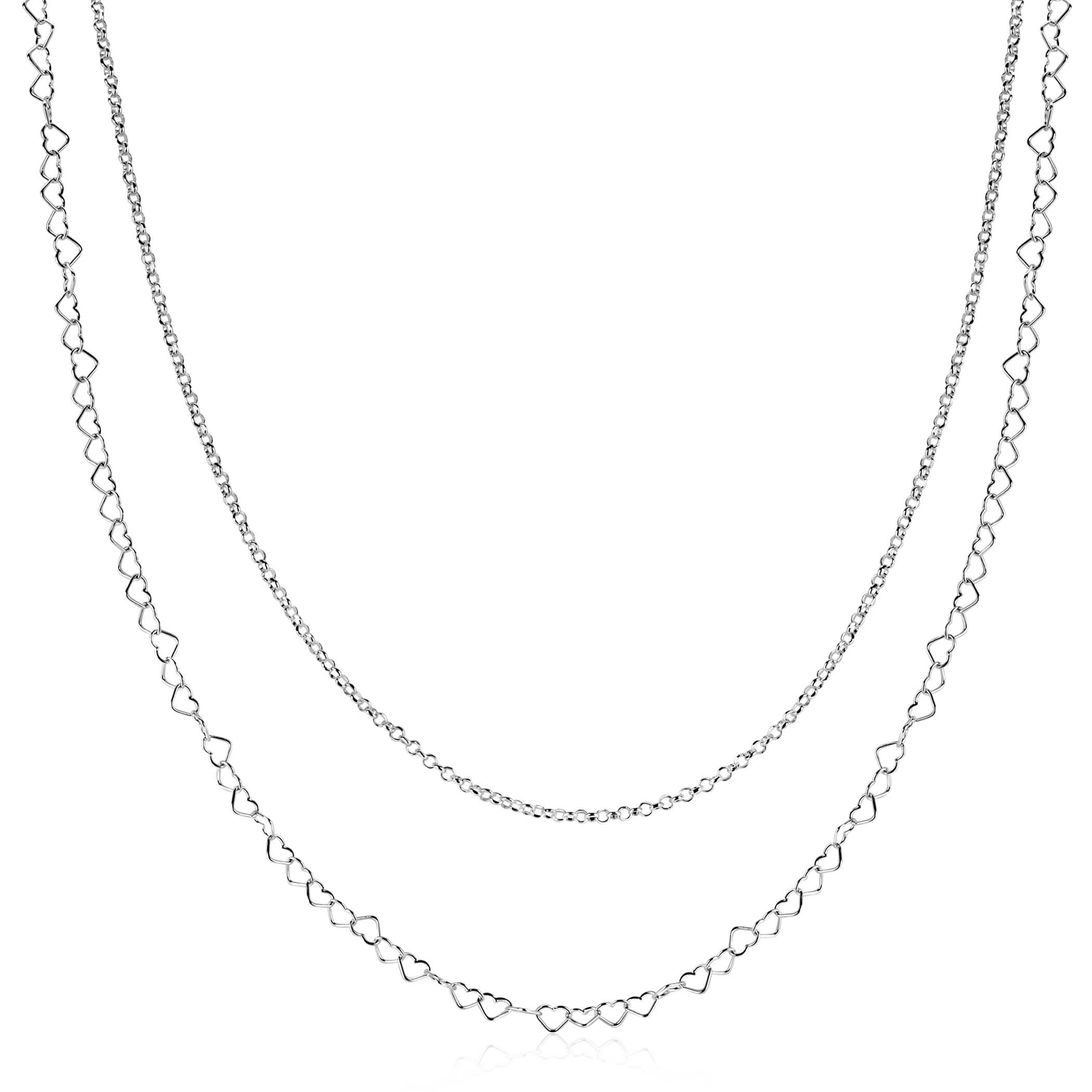 ZINZI zilveren dubbele schakelketting 40–45cm met fijne hartvormige schakels ZIC2775