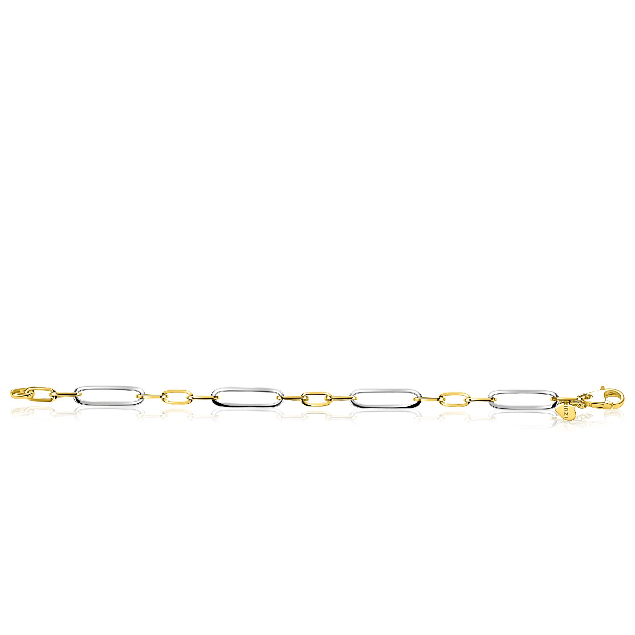 ZINZI zilveren bicolor schakelarmband met ovale schakels 7mm breed ZIA2752