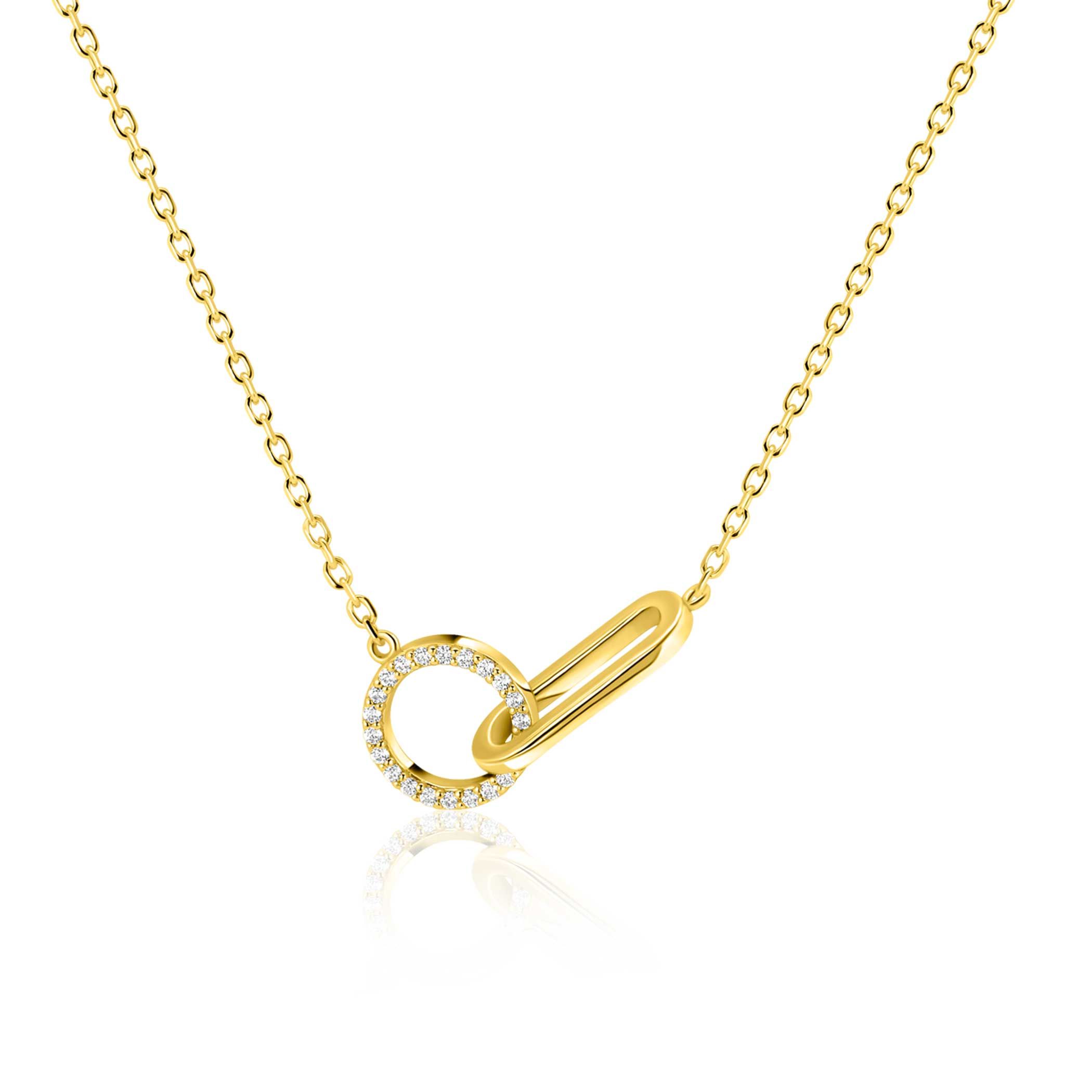 ZINZI gold plated zilveren ketting 45cm met twee verbonden schakels, bezet met witte zirkonia's ZIC2809