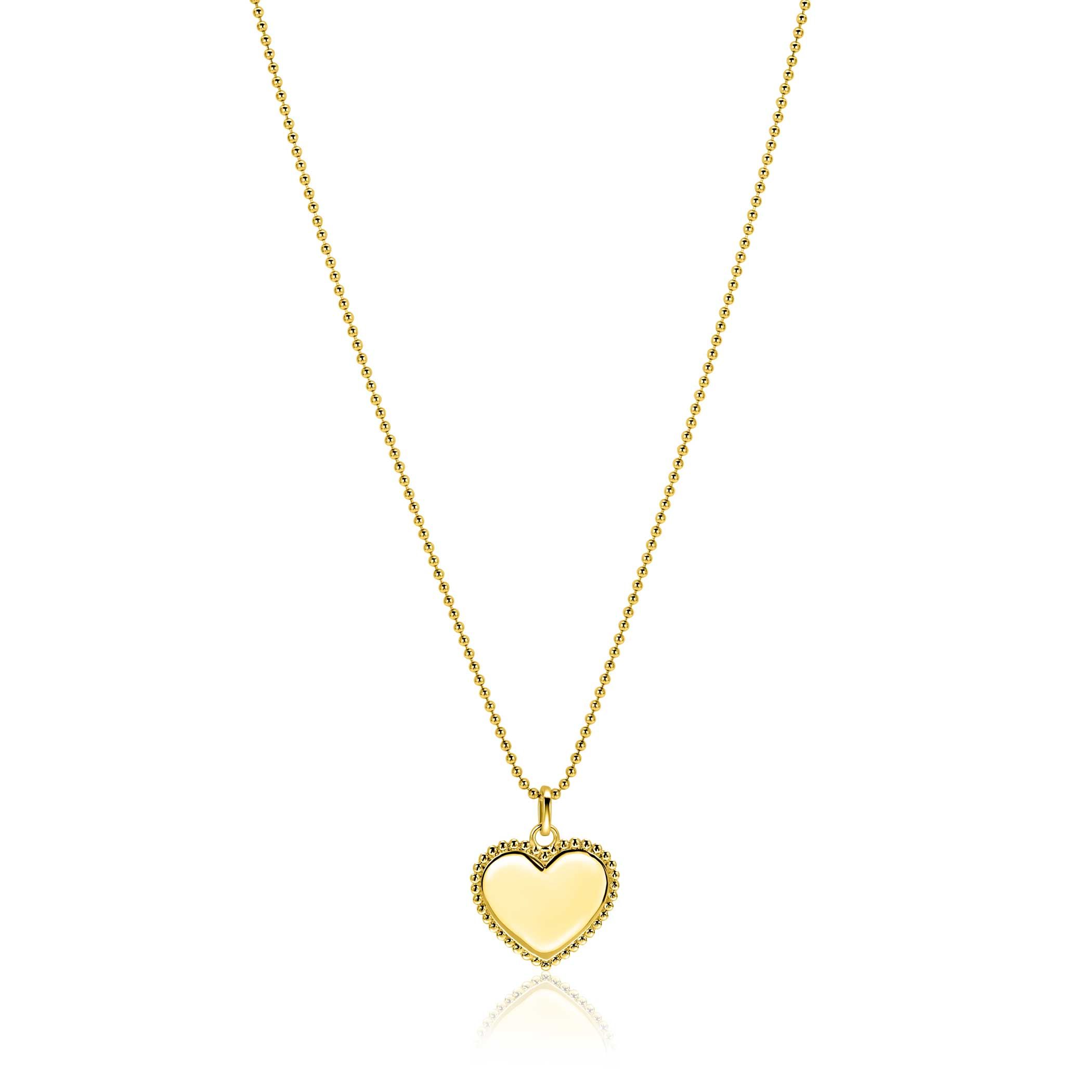 21mm ZINZI gold plated zilveren hanger hart met parelrand voor gravure ZIH2653G (zonder collier)