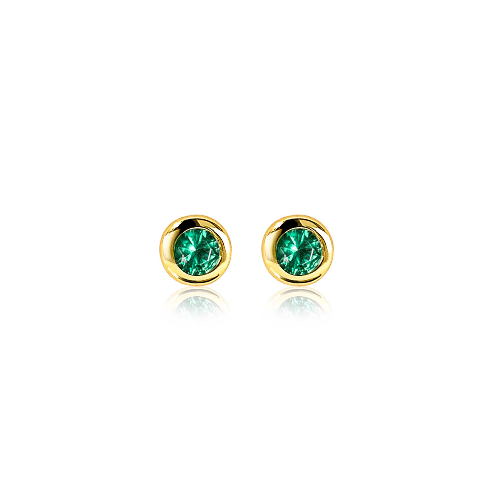 MEI oorknoppen 4mm gold plated met geboortesteen groen smaragd zirconia
