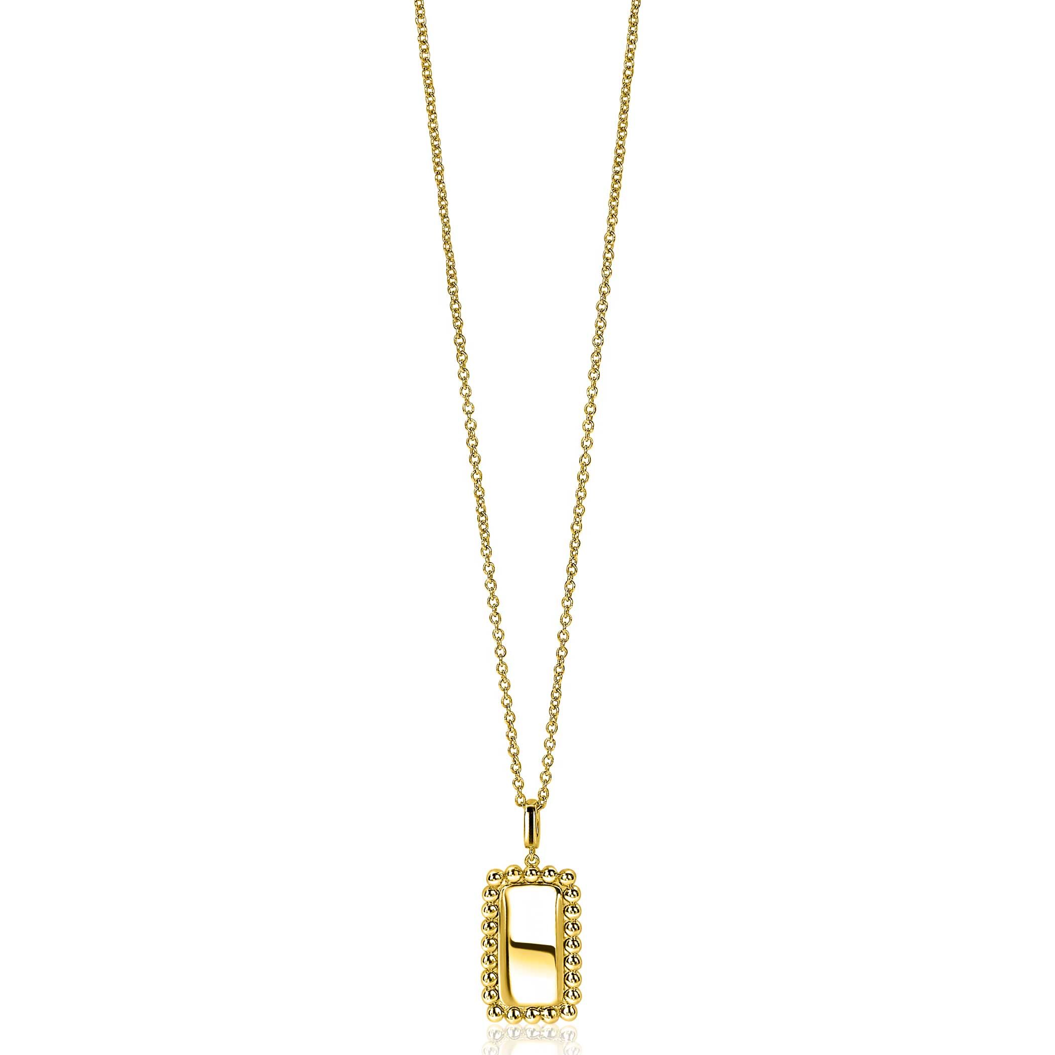 ZINZI zilveren hanger geelverguld 26mm rechthoek met bolletjes rand ZIH1976G (zonder collier)