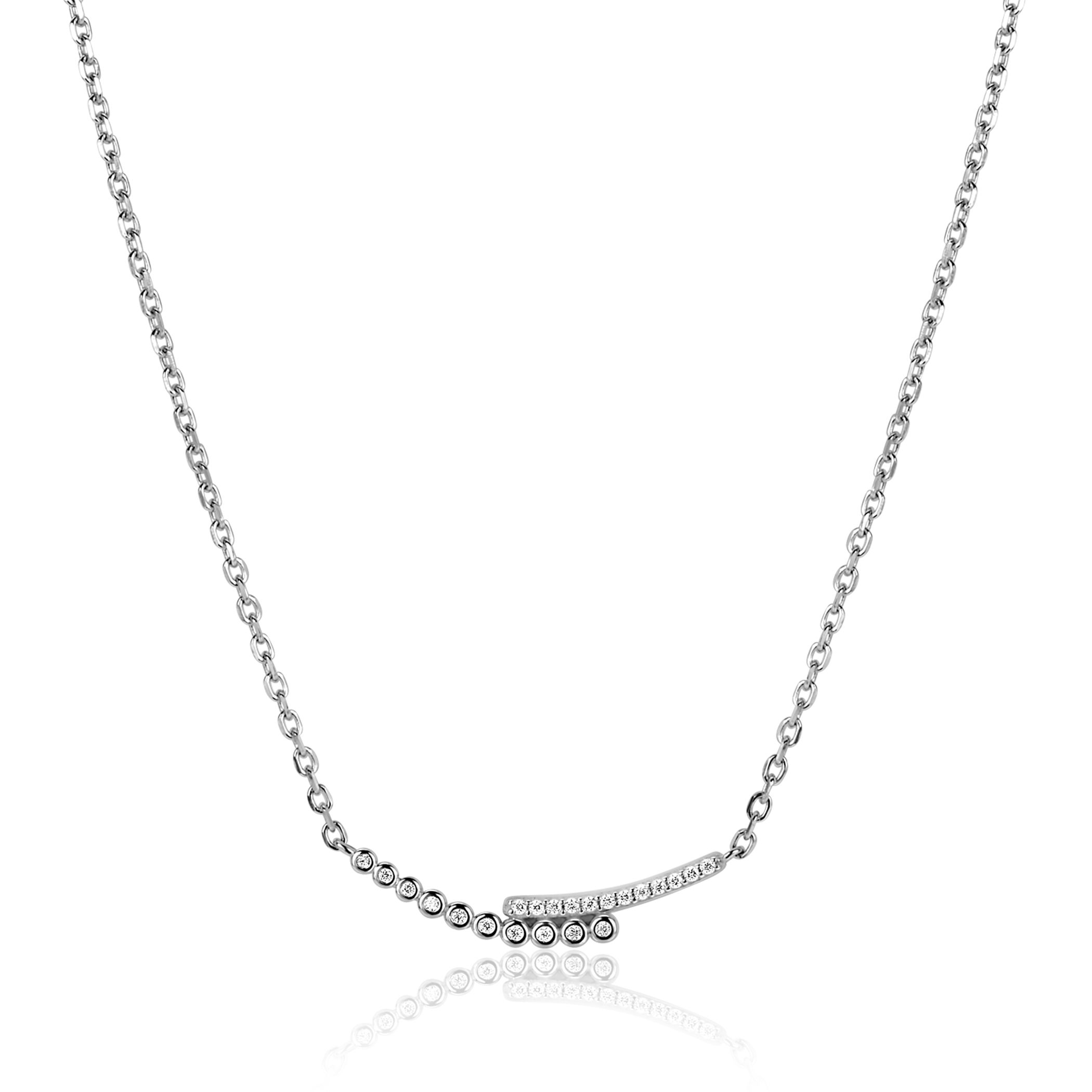 ZINZI zilveren ketting 42–45cm met staafjes bezet met witte zirkonia’s ZIC2729