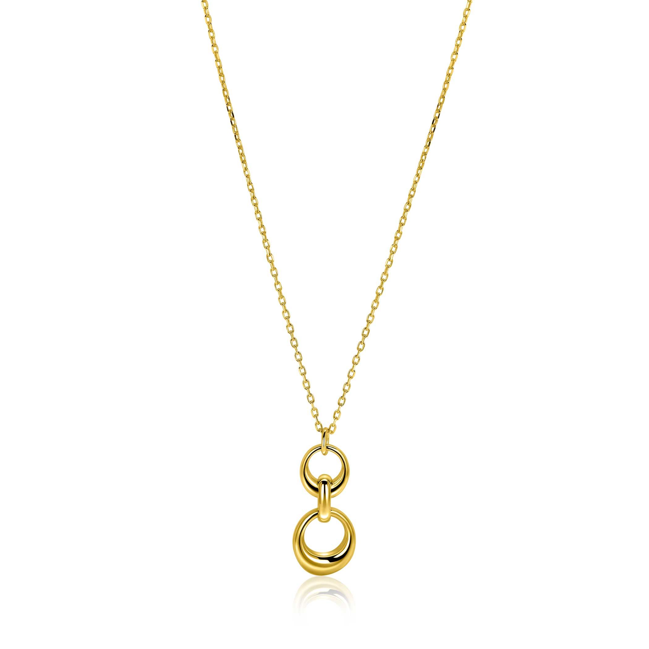 ZINZI gold plated zilveren schakel kettinkje met drie organische vormen als hanger 42-45cm ZIC2671