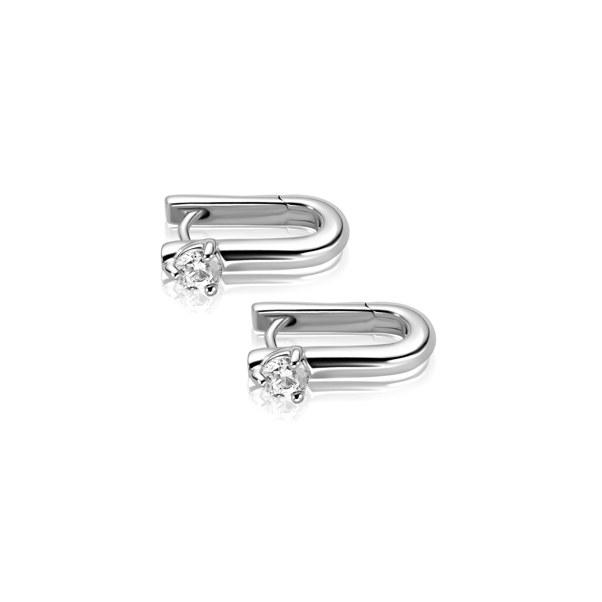 14mm ZINZI zilveren oorringen U-vorm met witte zirkonia ZIO2733