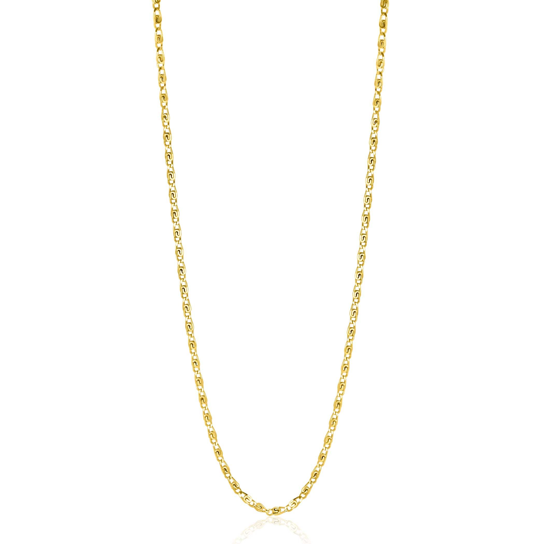 ZINZI gold plated zilveren scroll schakelketting, waarbij de schakels een dubbele krul/kronkeling maken 42-45cm ZIC2479G
