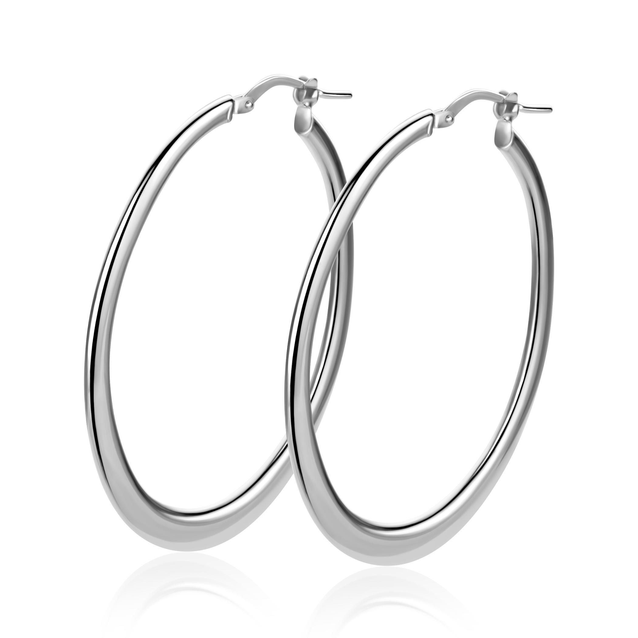 48mm ZINZI zilveren oorringen met organisch gevormde buis 2mm breed en handige bovensluiting ZIO2701