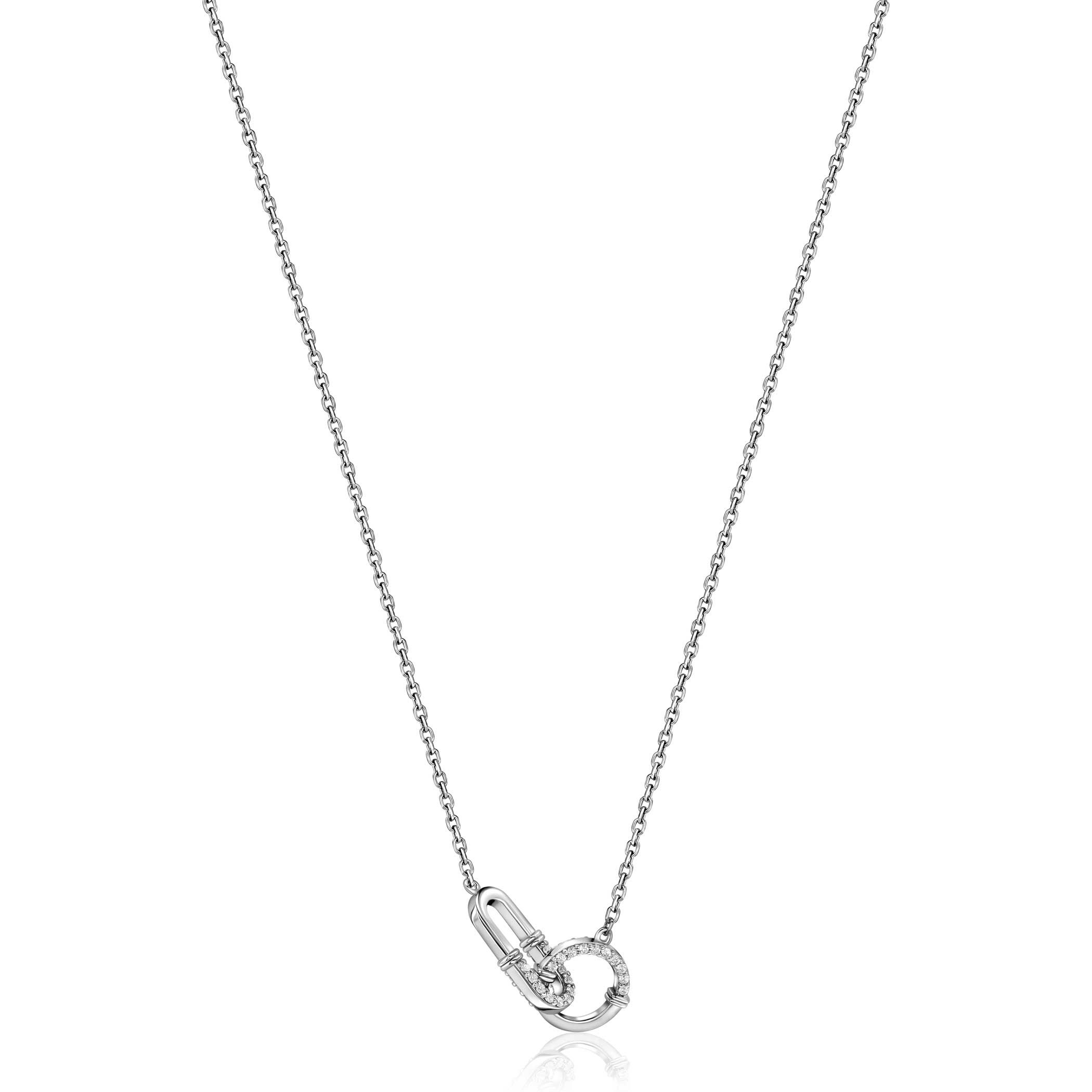 ZINZI zilveren ketting 45cm met paperclip- en ronde schakel bezet met witte zirconia's ZIC2810