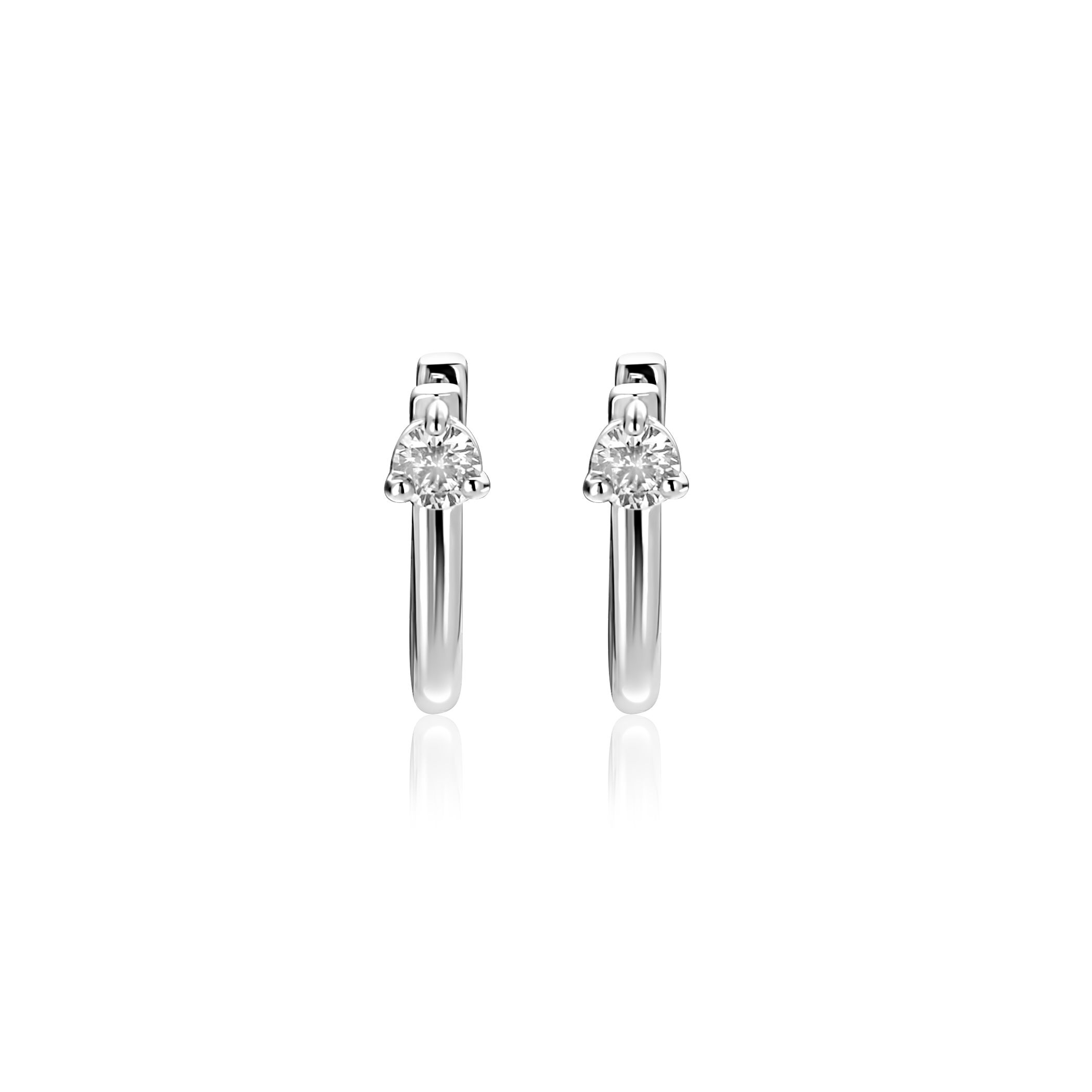 14mm ZINZI zilveren oorringen U-vorm met witte zirkonia ZIO2733