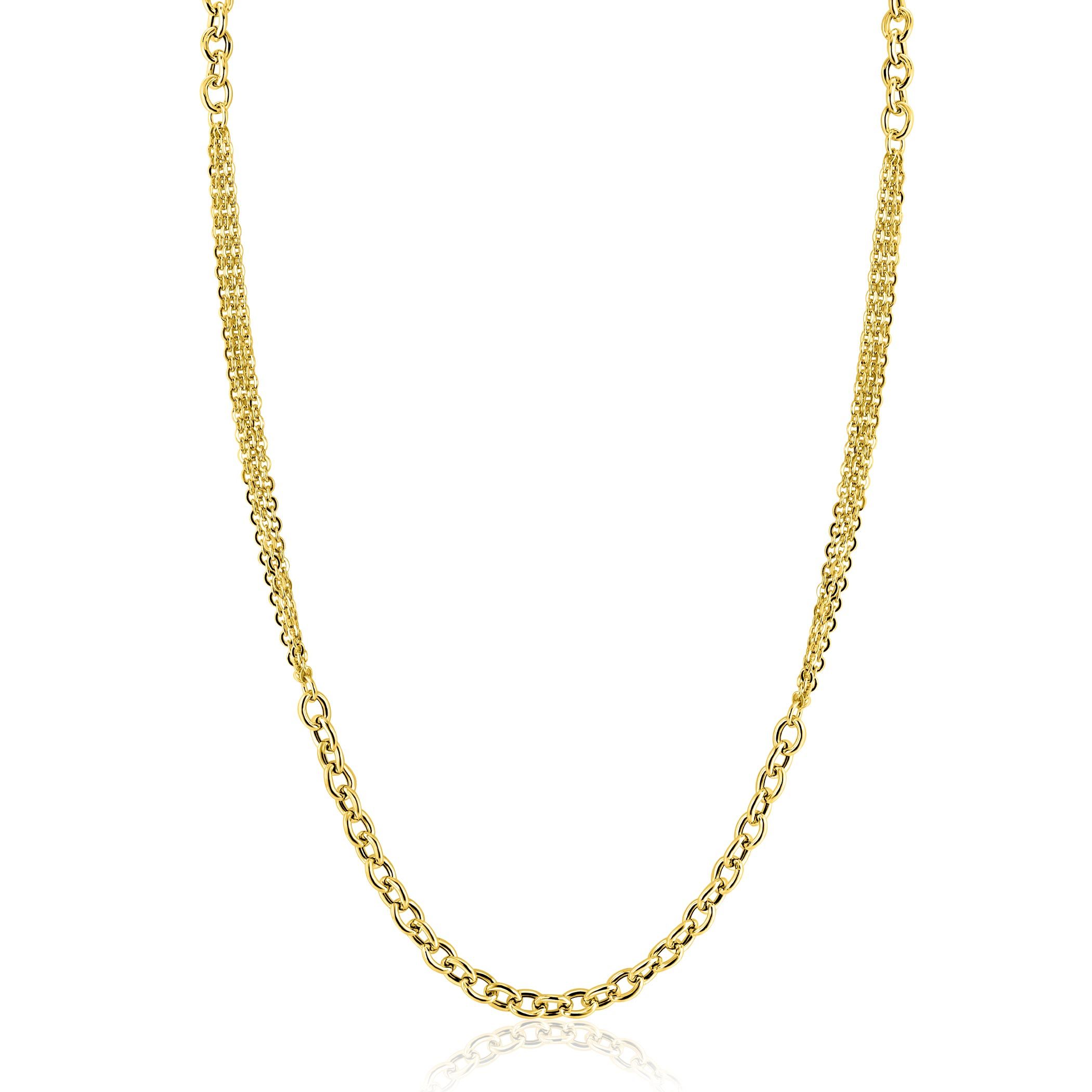 ZINZI goldplated zilveren collier 45cm met dubbele stijl: grove schakel en fijne kettingen ZIC2781G