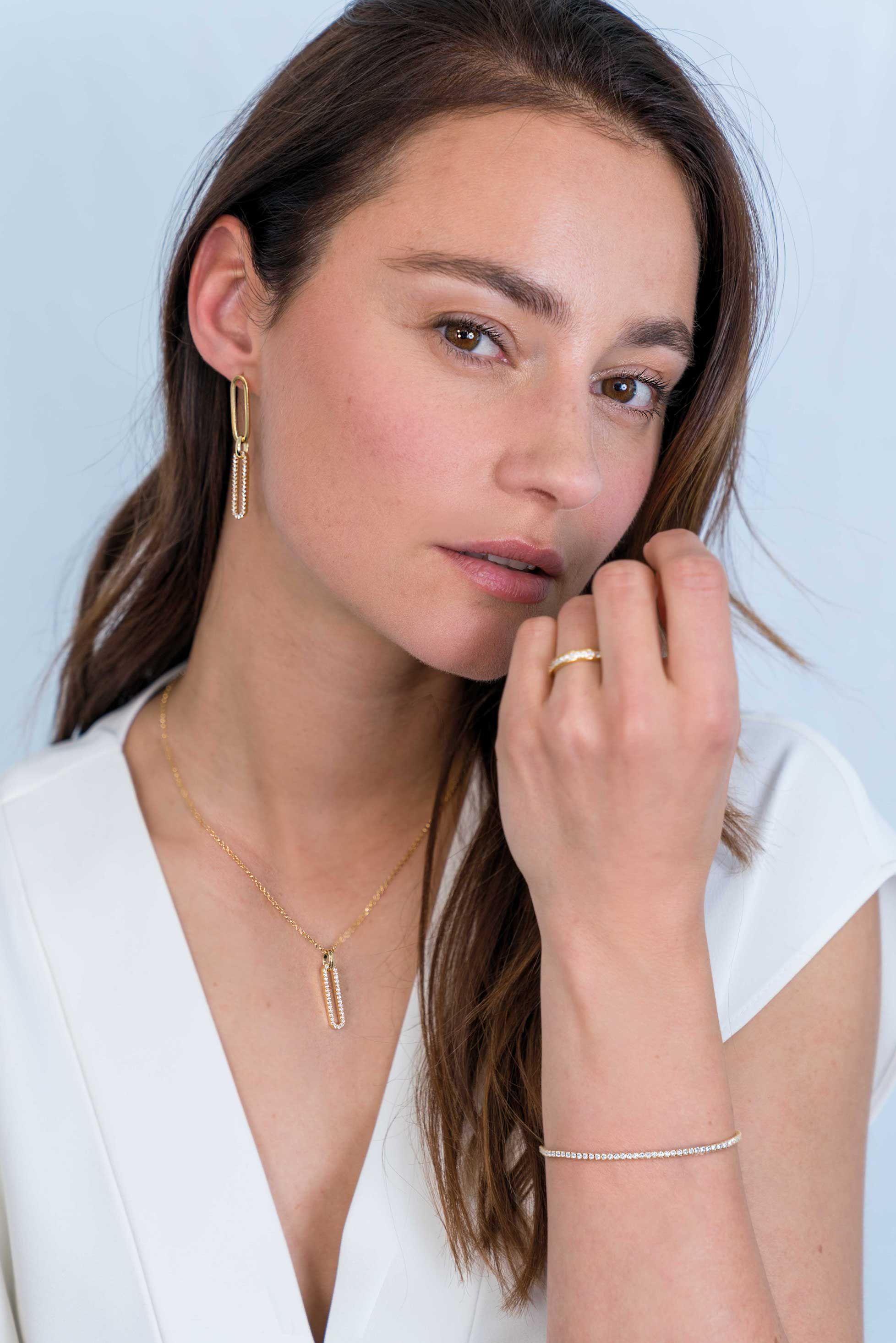 ZINZI zilveren ovale hanger 14K geel verguld witte zirconia's ZIH2231 (zonder collier)
