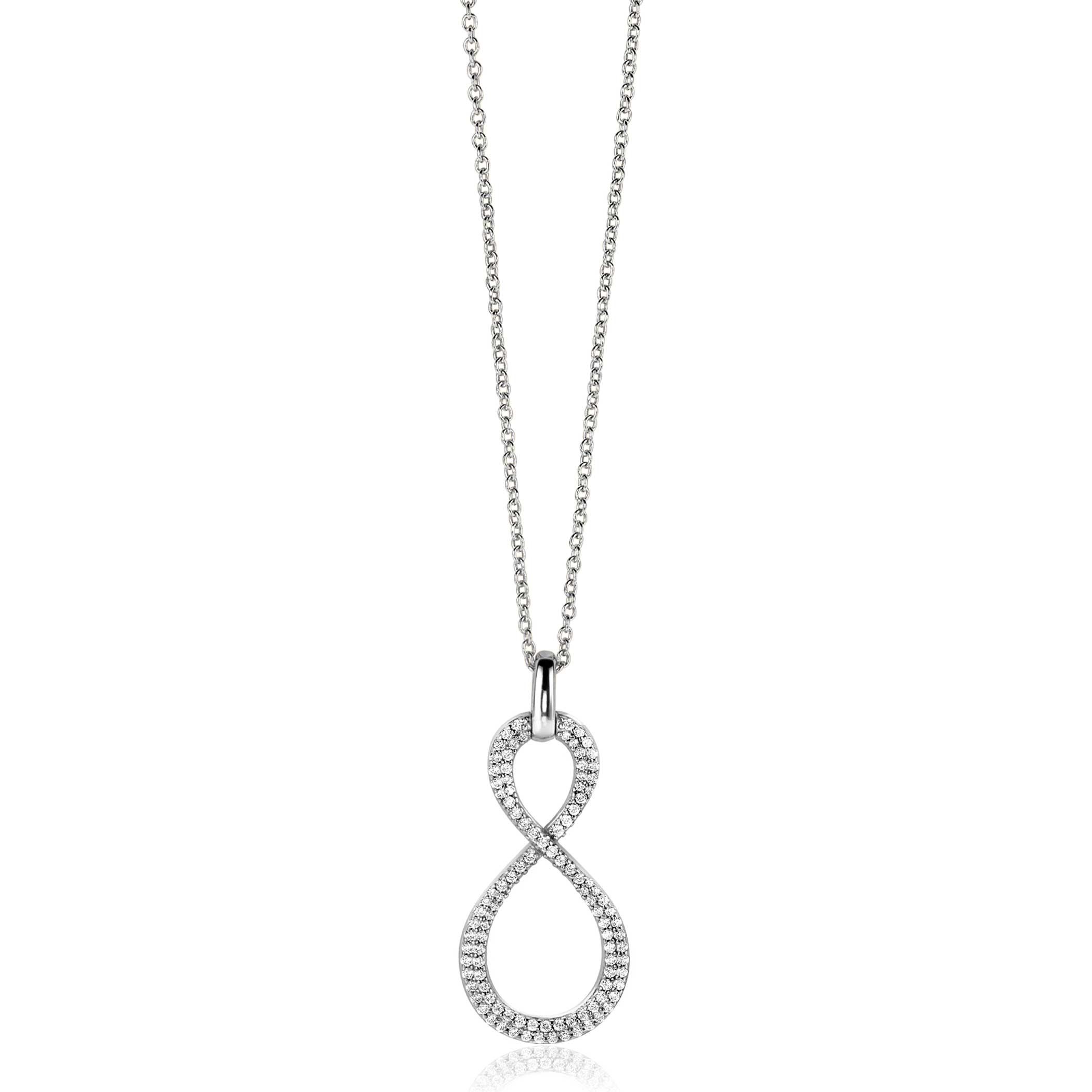 35mm ZINZI zilveren hanger Infinity bezet met witte zirconia's ZIH2570 (zonder collier)