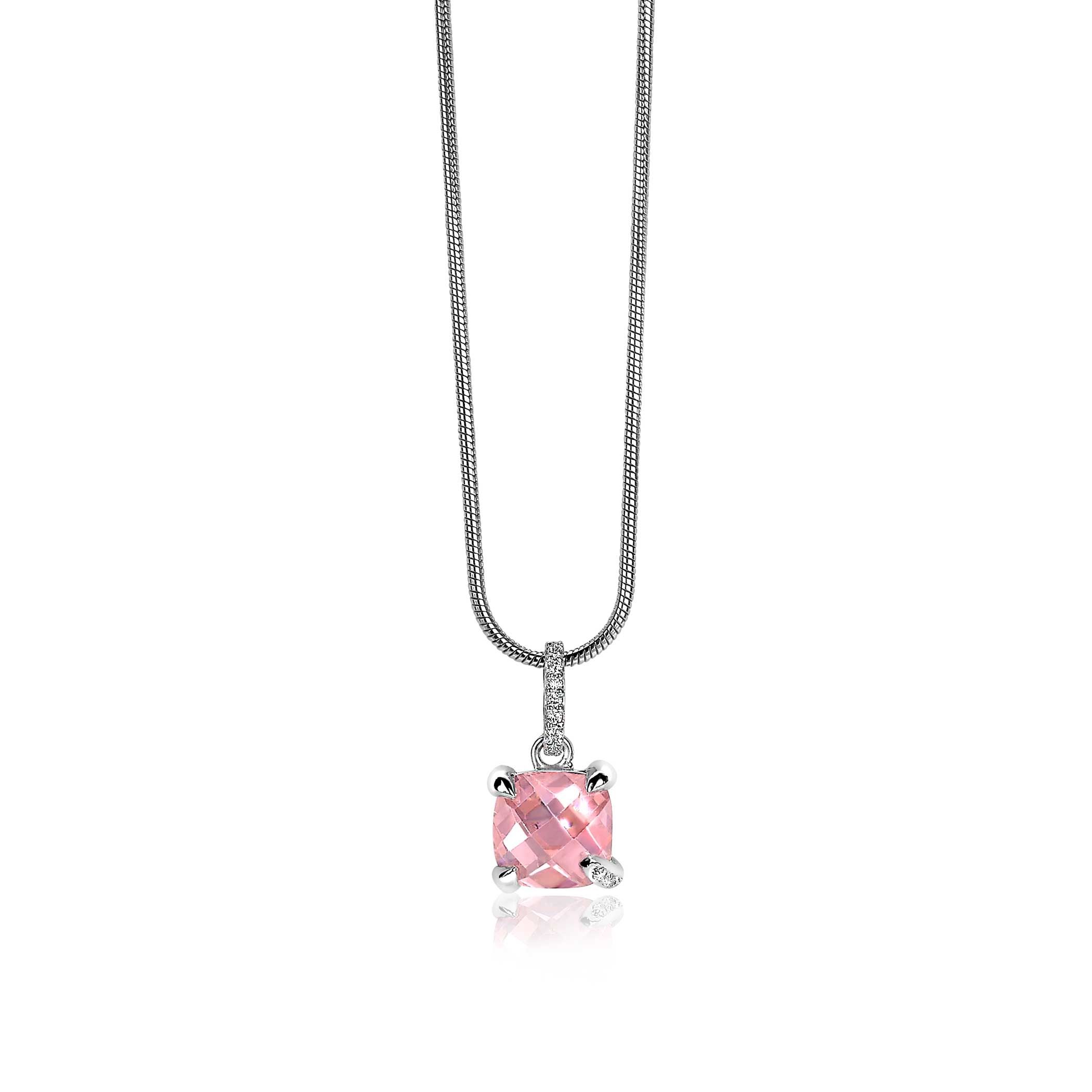 ZINZI zilveren hanger vierkant roze ZIH1470R (zonder collier)
