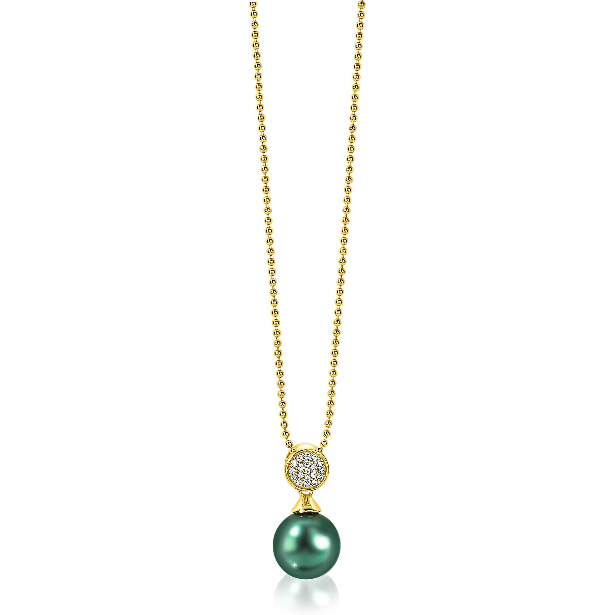 ZINZI zilveren parelhanger geelverguld 18mm witte zirconia's groene parel ZIH1151GG (zonder collier)