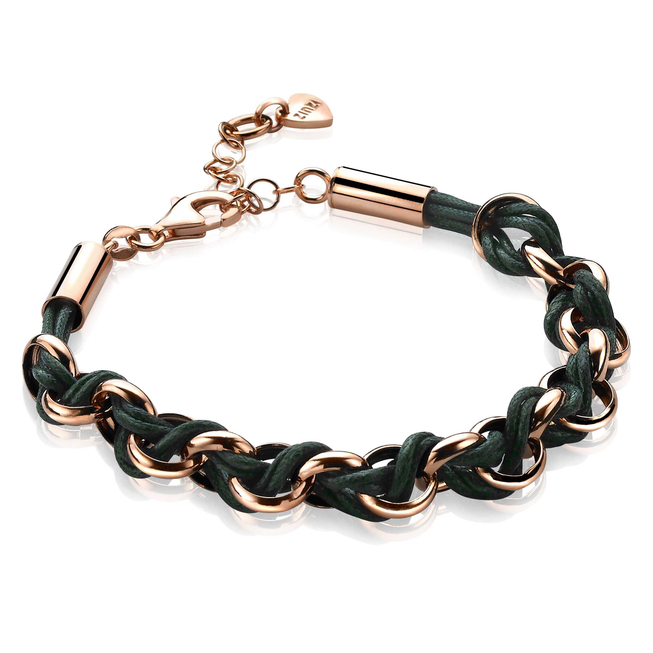 ZINZI zilveren jasseron armband rosé verguld groen koord 18,5-21cm ZIA1035RG