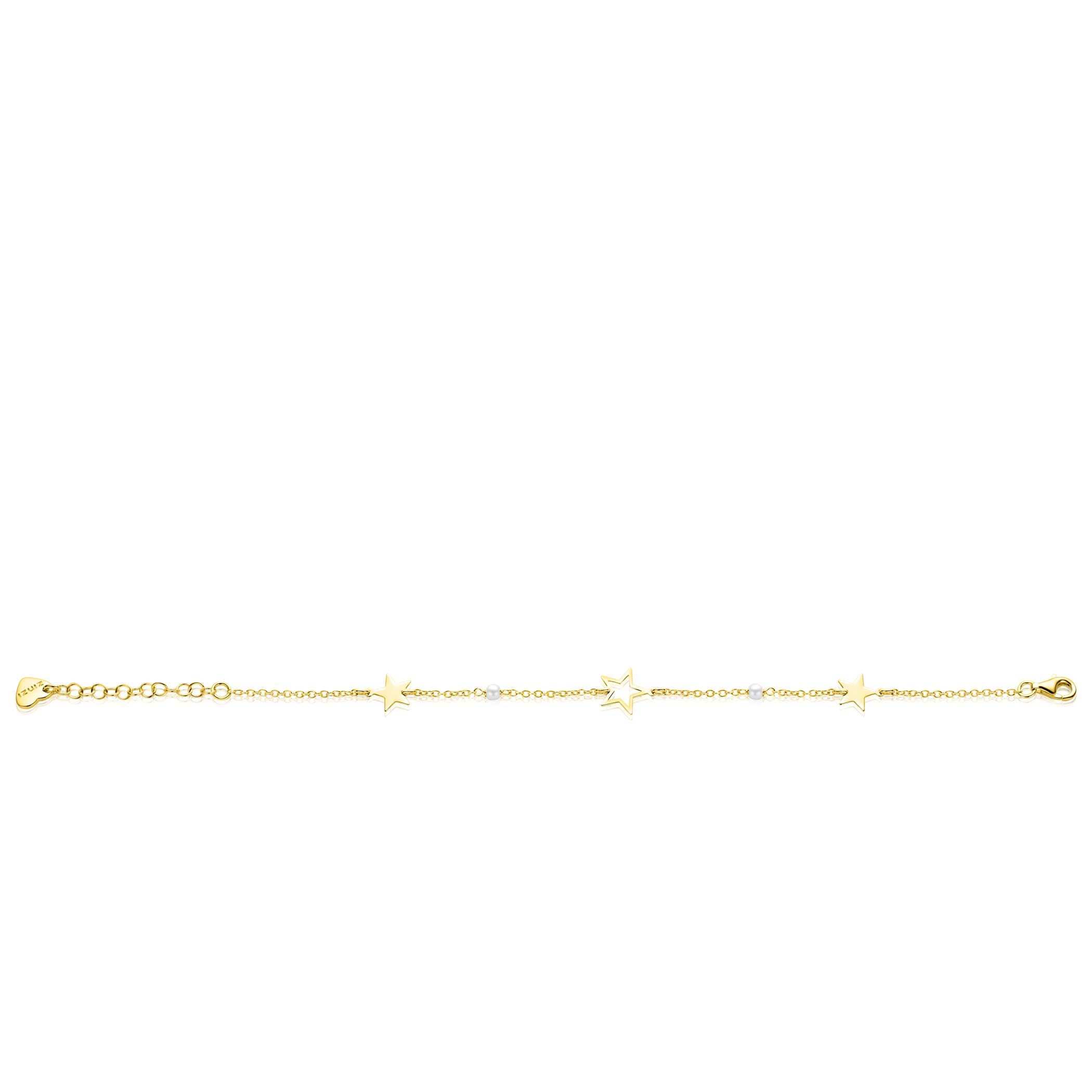 ZINZI gold plated zilveren armband met sterren en witte parels ZIA2780