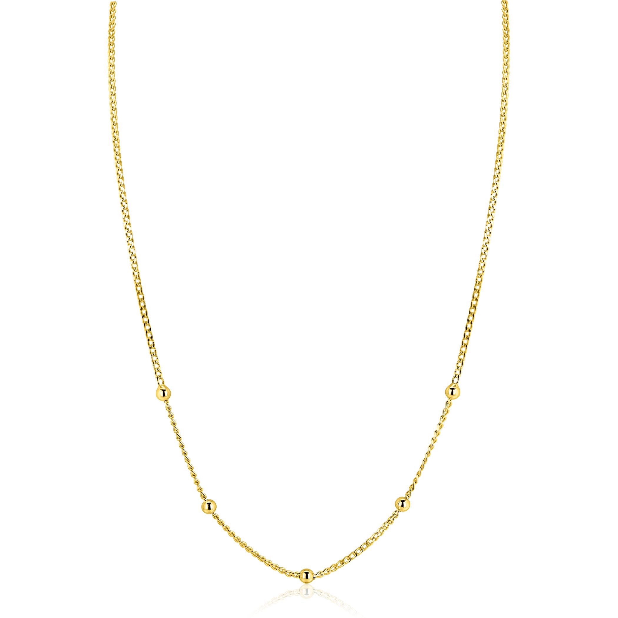 ZINZI gold plated zilveren gourmet ketting met vijf bolletjes 42–45cm ZIC2714G