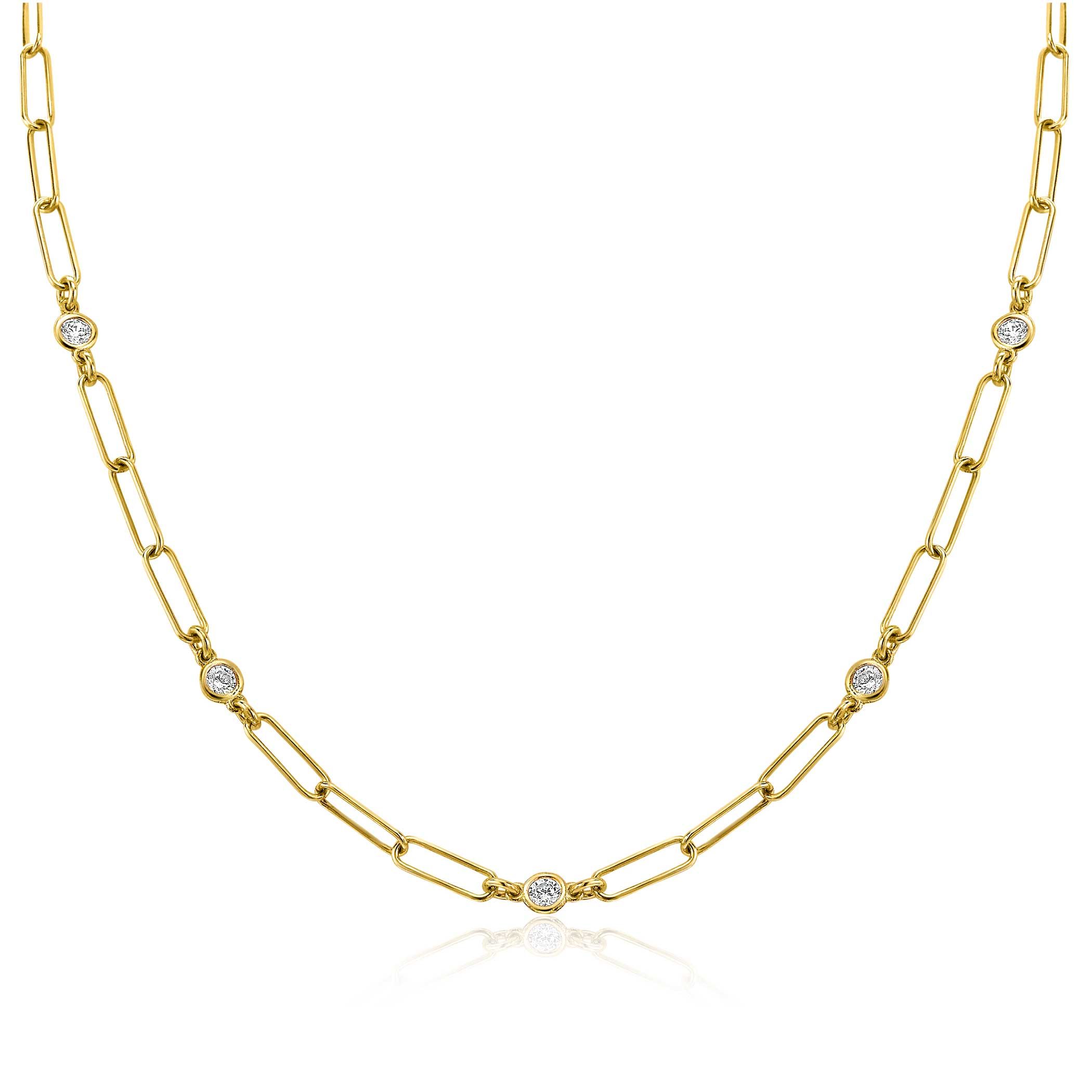 ZINZI zilveren ketting 14K geel verguld paperclip schakel rond witte zirconia 40-45 cm ZIC2079Y